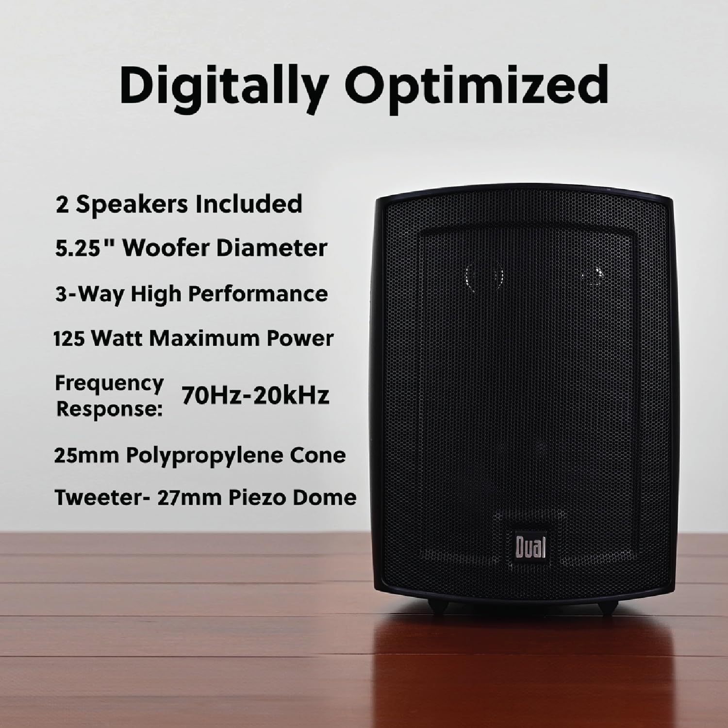 Dual Electronics Lu53Pb 5.25 3-Way High Performance Outdoor Indoor Wired Speakers | Effortless Set Up | Home, Pool, Patio, Garag