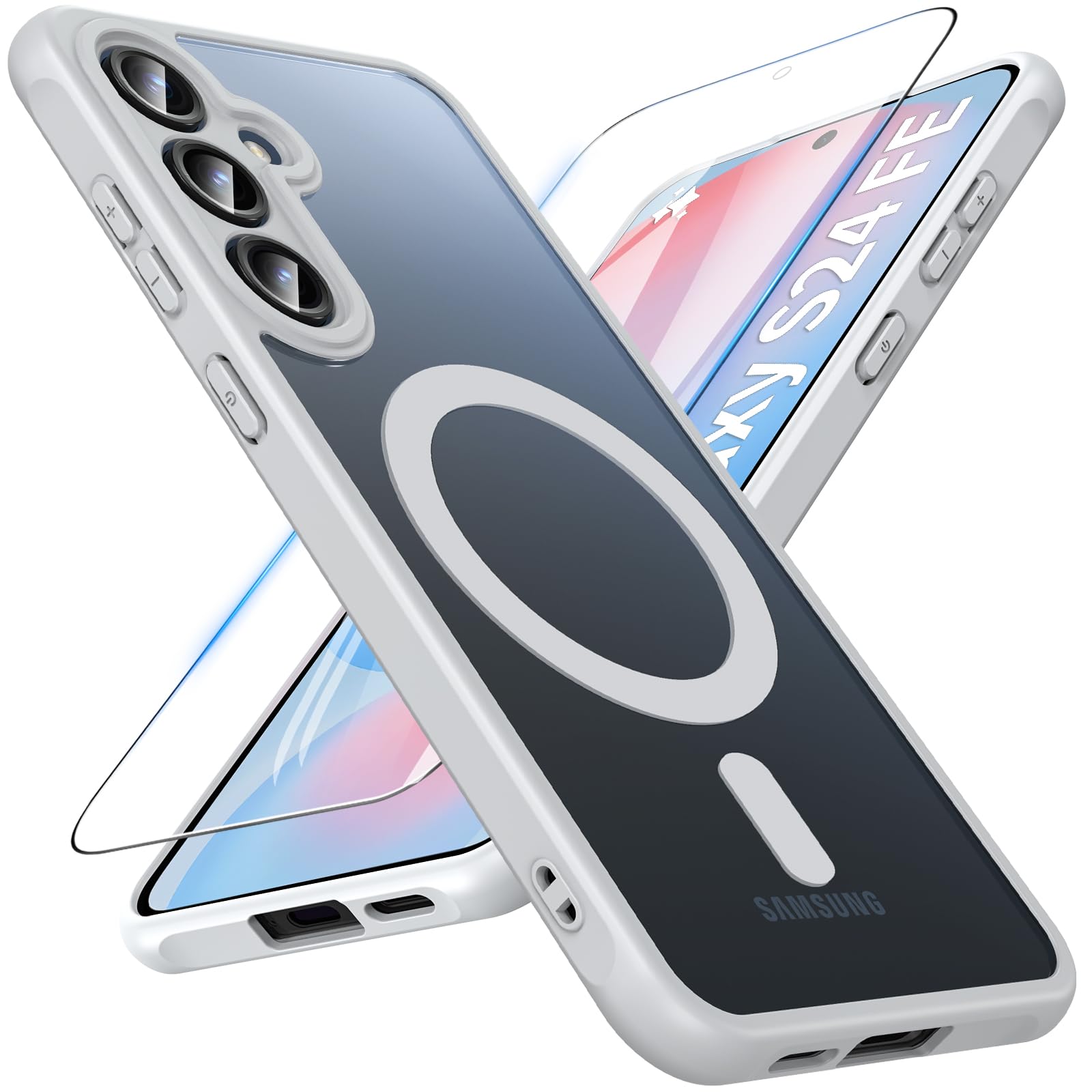 Owkey For Samsung Galaxy S24 Fe Case 6.7'', Magnetic Galaxy S24 Fe Case For Magsafe With Tempered Screen Protector [Shockproof M
