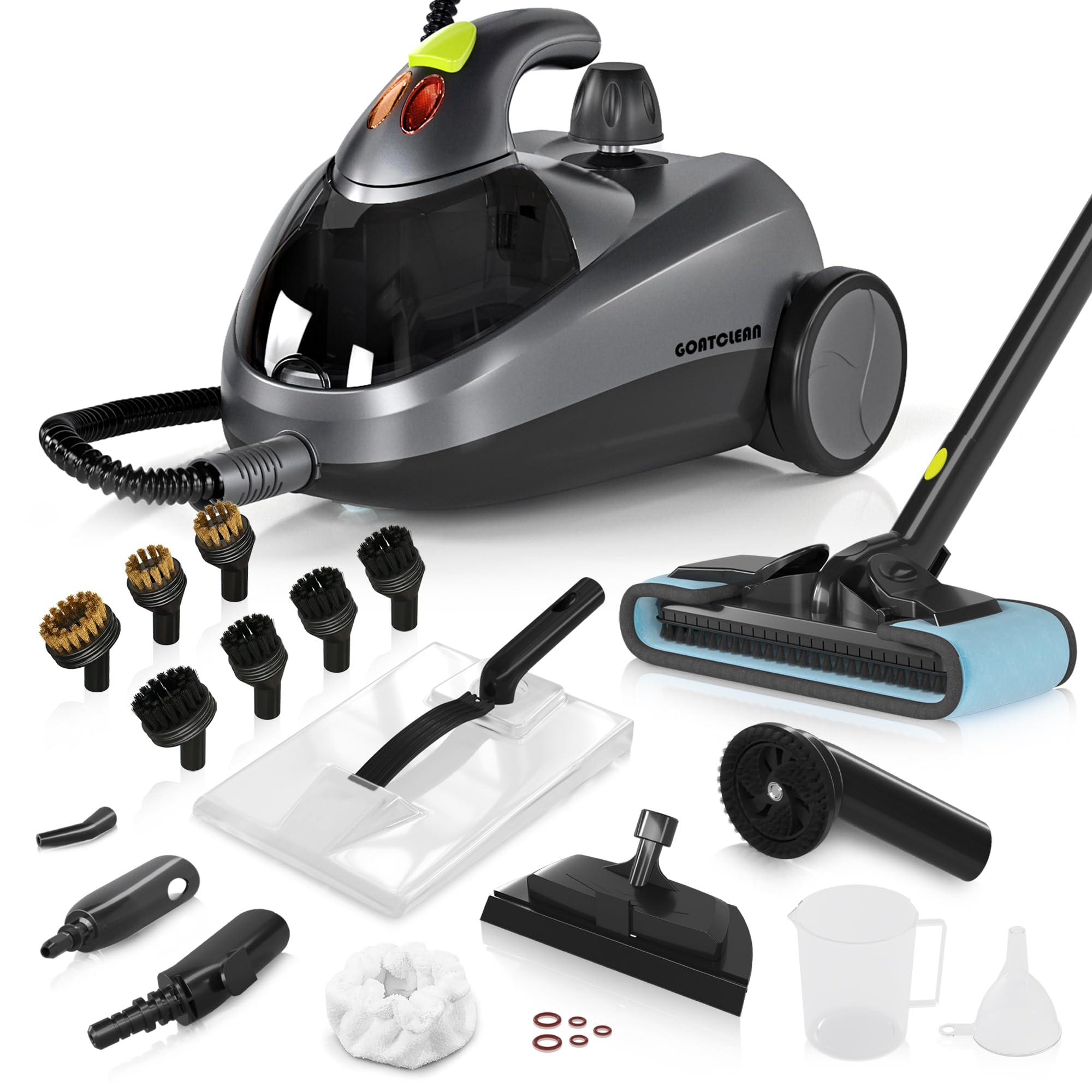 GOATCLEAN Heavy-Duty Steam Cleaner - 1500W Multipurpose Handheld Floor Steamer with 22 Accessories 16ft Cord for Home, Car Detai