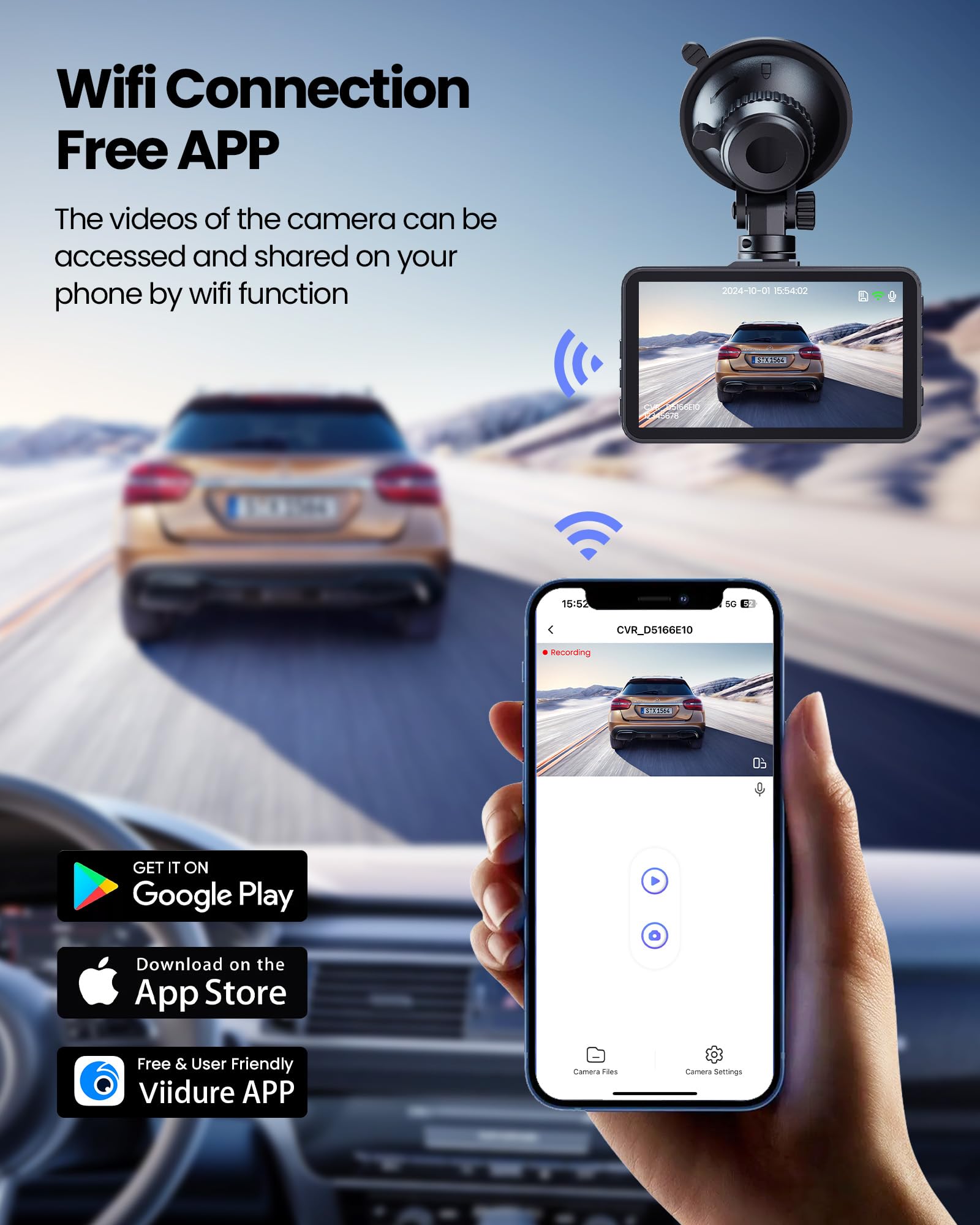 Dash Cam, 4K Ultra Hd Front Camera+2K Rear Cameras, 5G Wifi   Fastest Download Speeds App, Support Ios Android,Wdr Night Vision,