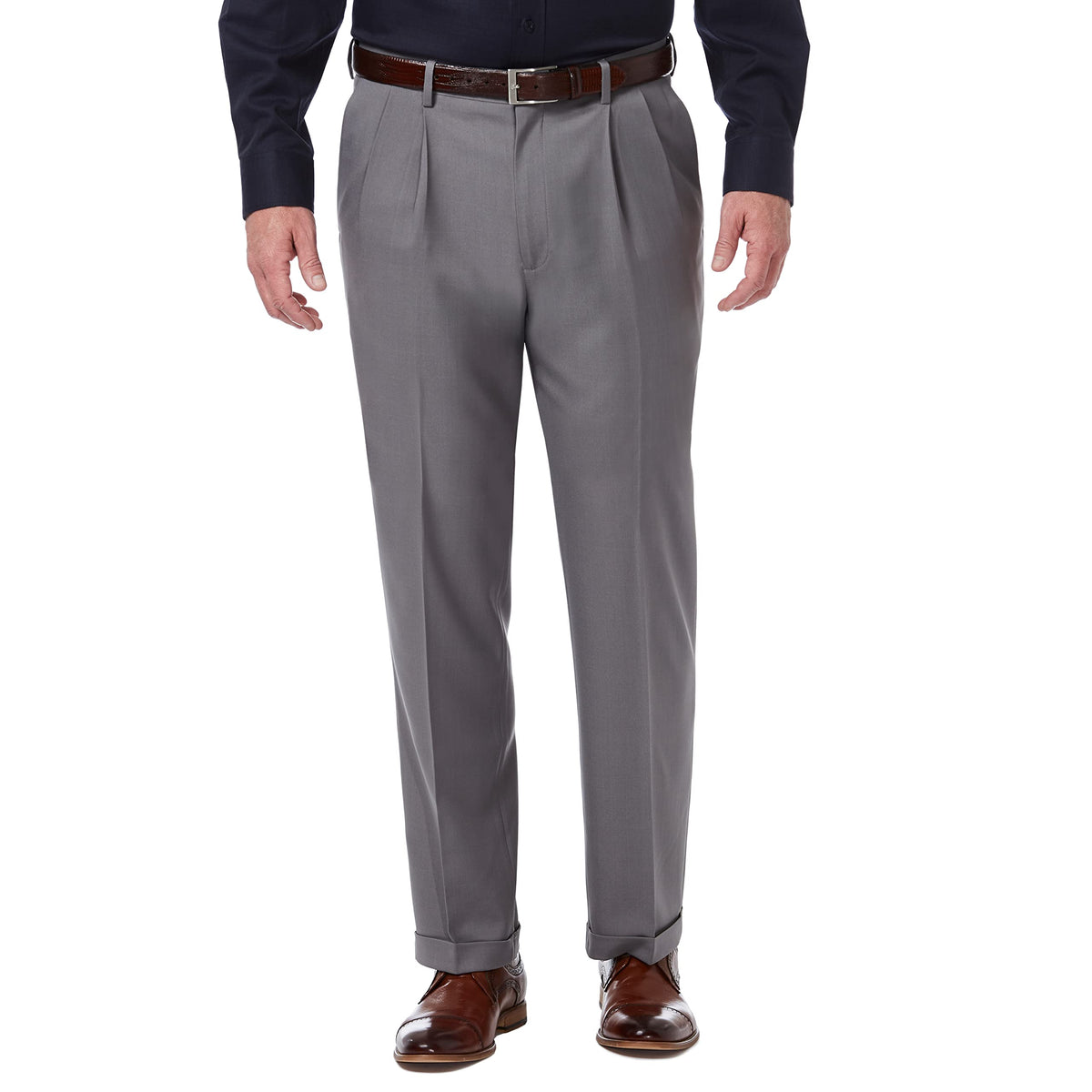 Haggar Mens Premium Comfort Classic Fit Pleat Expandable Waist Dress Pants, Medium Grey, 32W X 30L Us