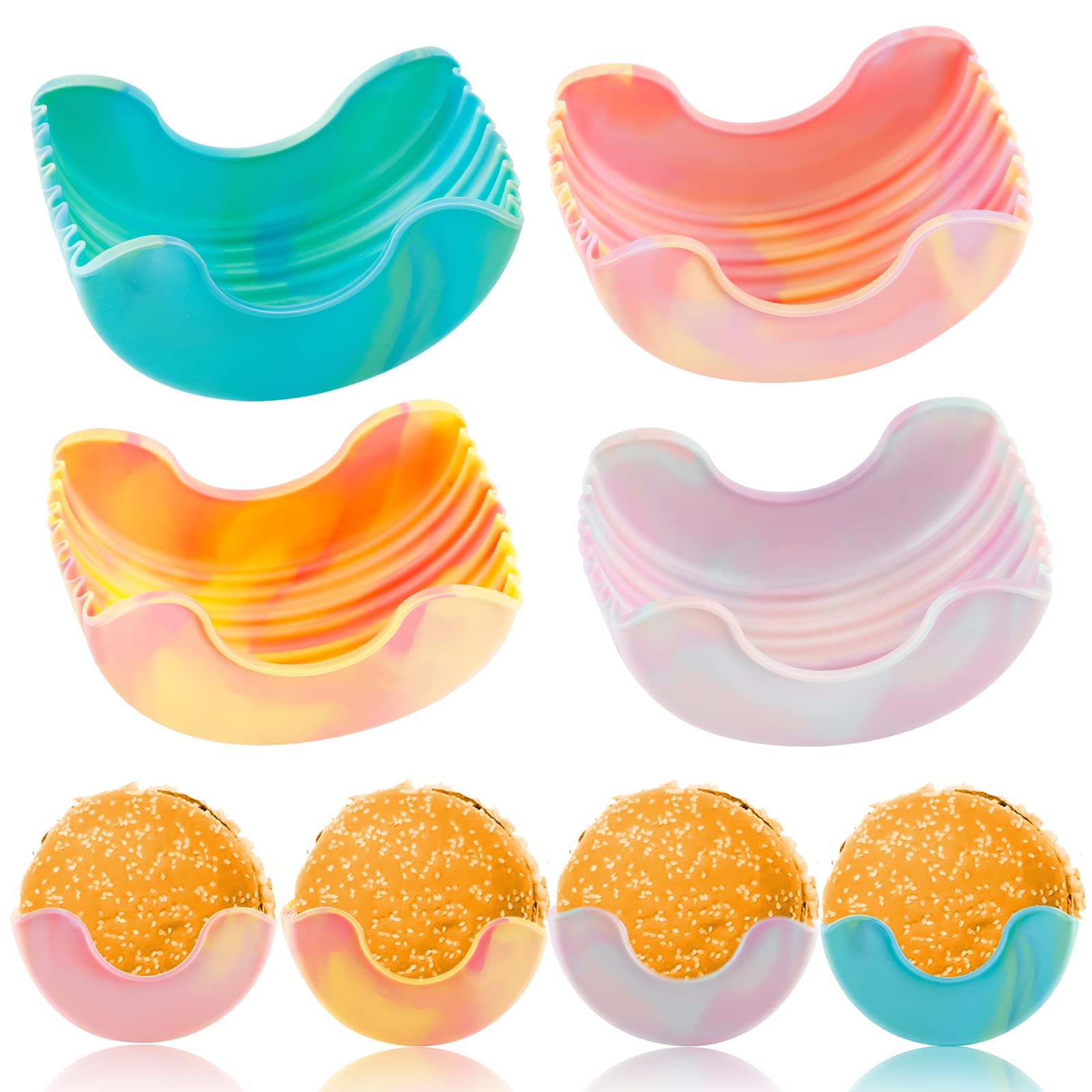 Qoyapow 4Pcs Retractable Burger Fixed Box Adjustable Hamburger Holders Reusable Washable Retractable Hamburger Clip Silicone Rac