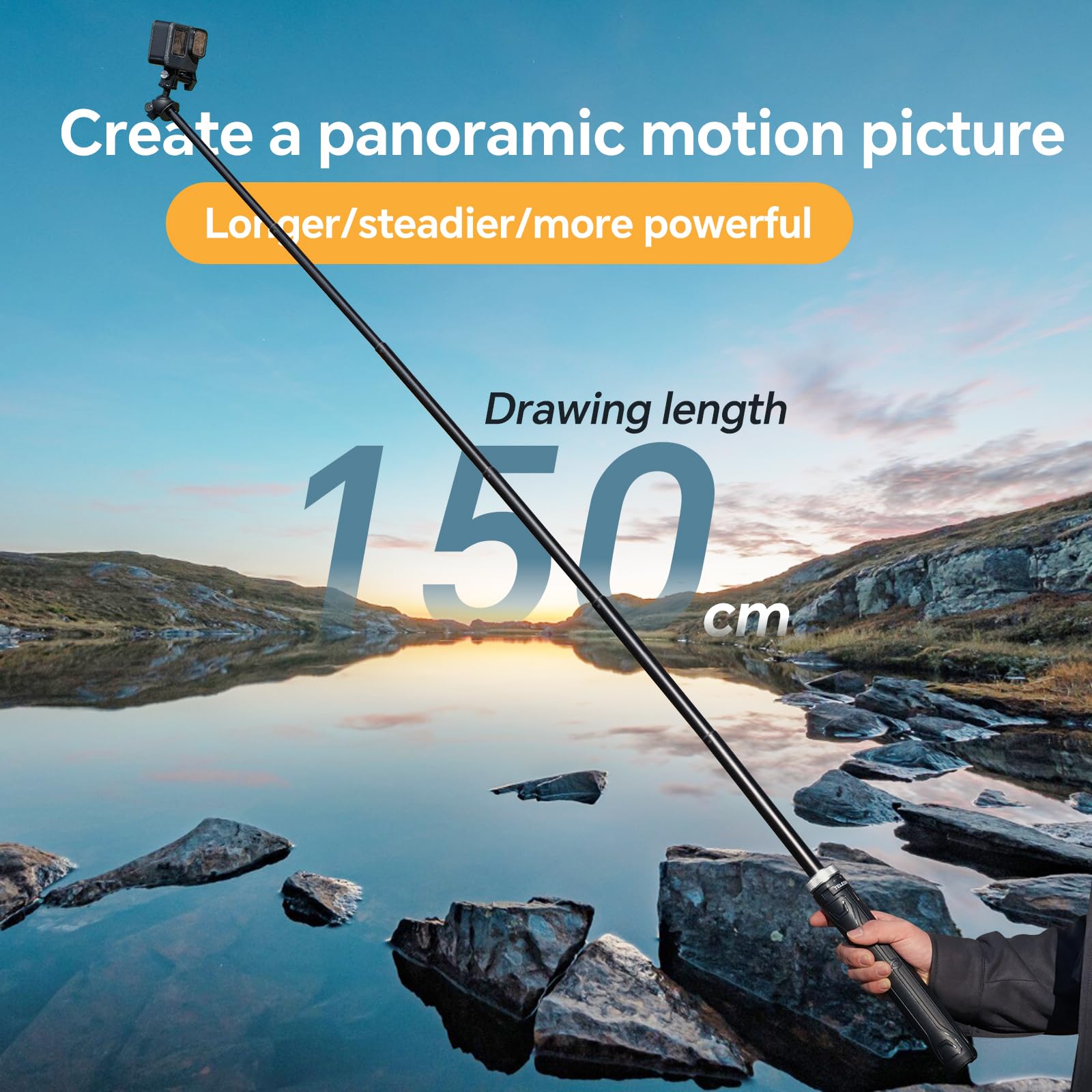 TELESIN 59in Long Selfie Stick Tripod for GoPro, 360 Ball Joint Monopod for Hero 13 12 11 10 9 Insta360 X3 X4