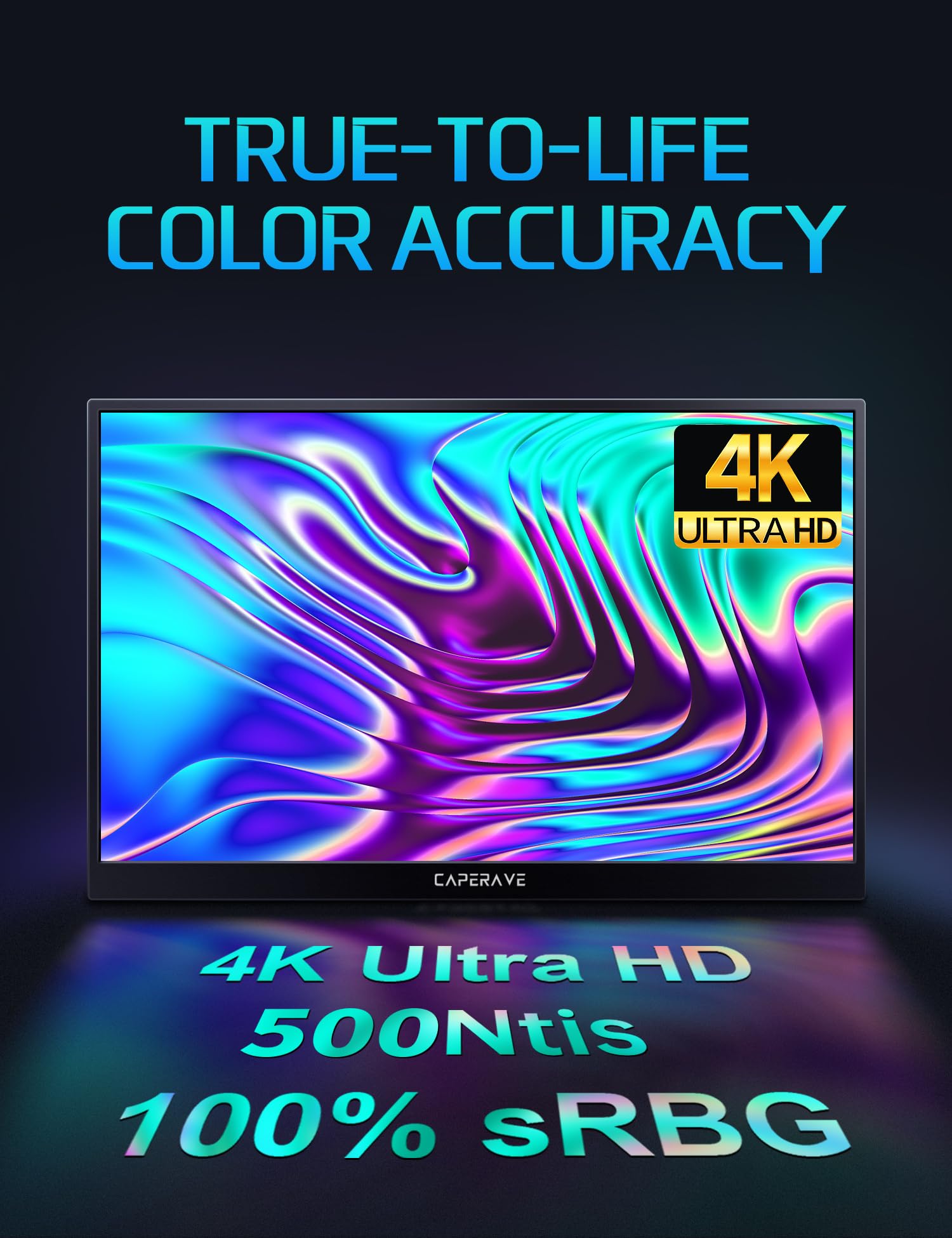 Caperave 17.3'' Portable Monitor 4K, 500 Nits 3840 * 2160P 100% Adobe Rgb Travel Monitor With Bulit In Kickstand & Speakers, Por