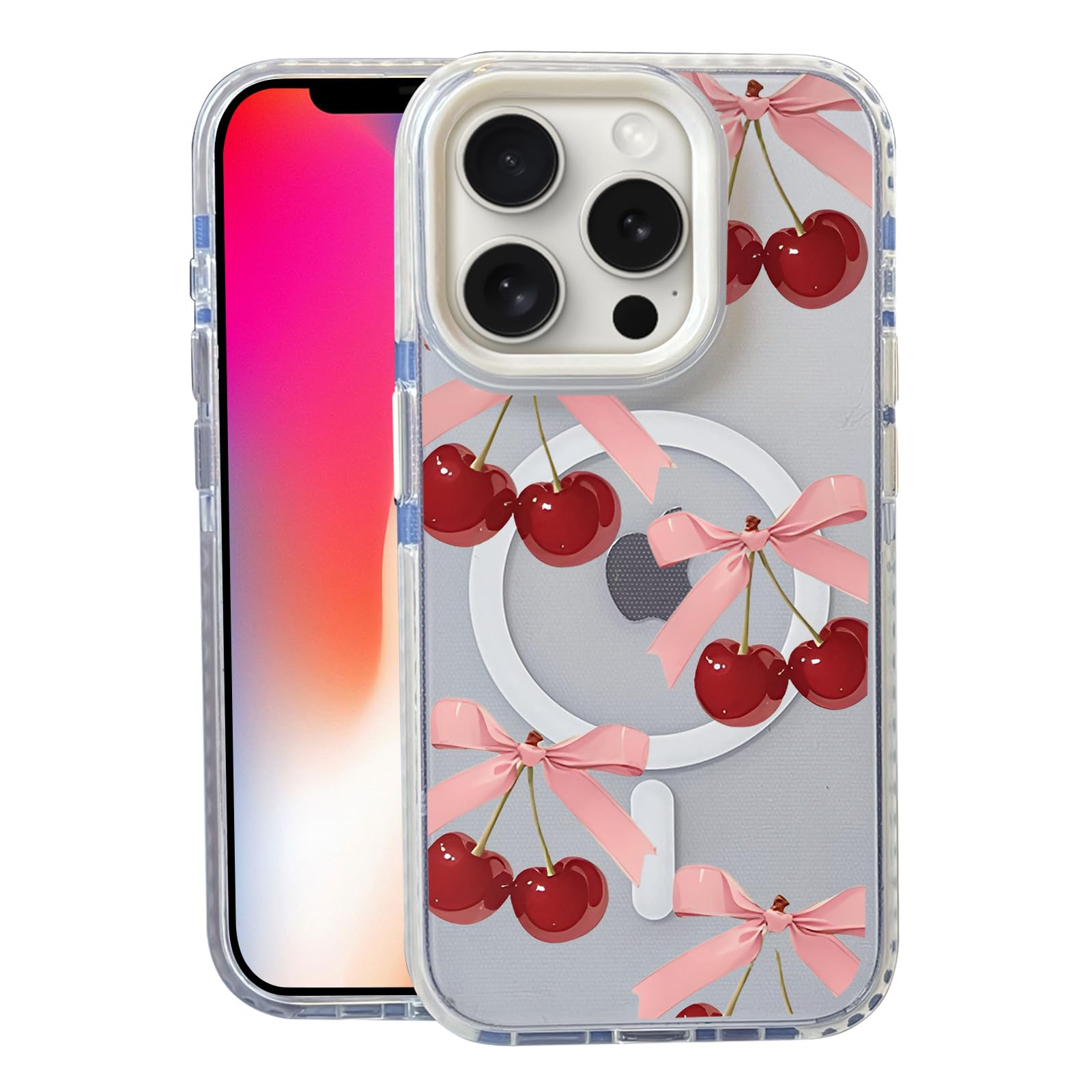 Nimeey Bow Cherry for iPhone 14 Pro Max Case, MagSafe Compatible,Matte Soft Slim Shockproof Cover,Anti-Fingerprint,Anti-Yellowin