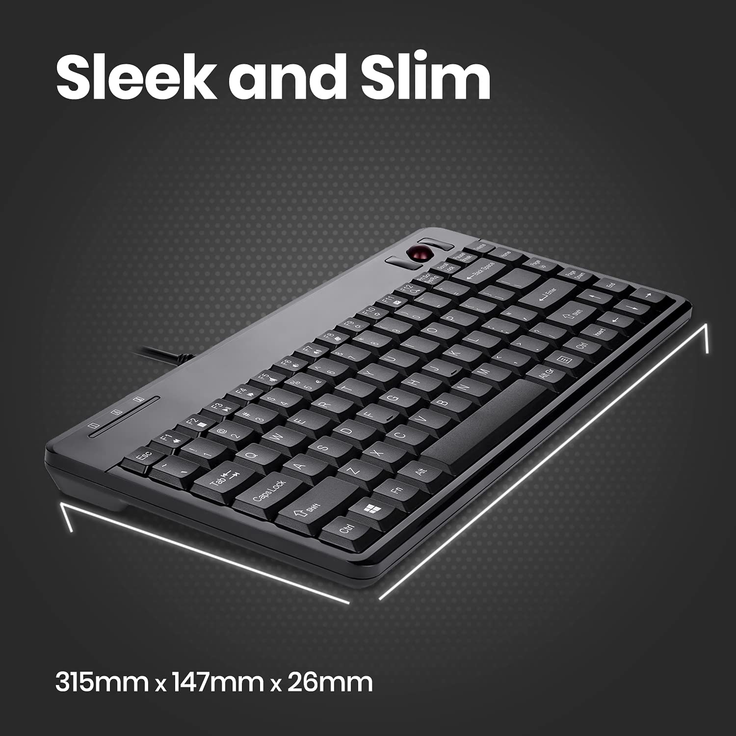 Perixx Periboard 505H Wired Mini Keyboard With Built In Trackball, 0.55 Inch Trackball And 2 Usb Hubs, Black, Us English Layout