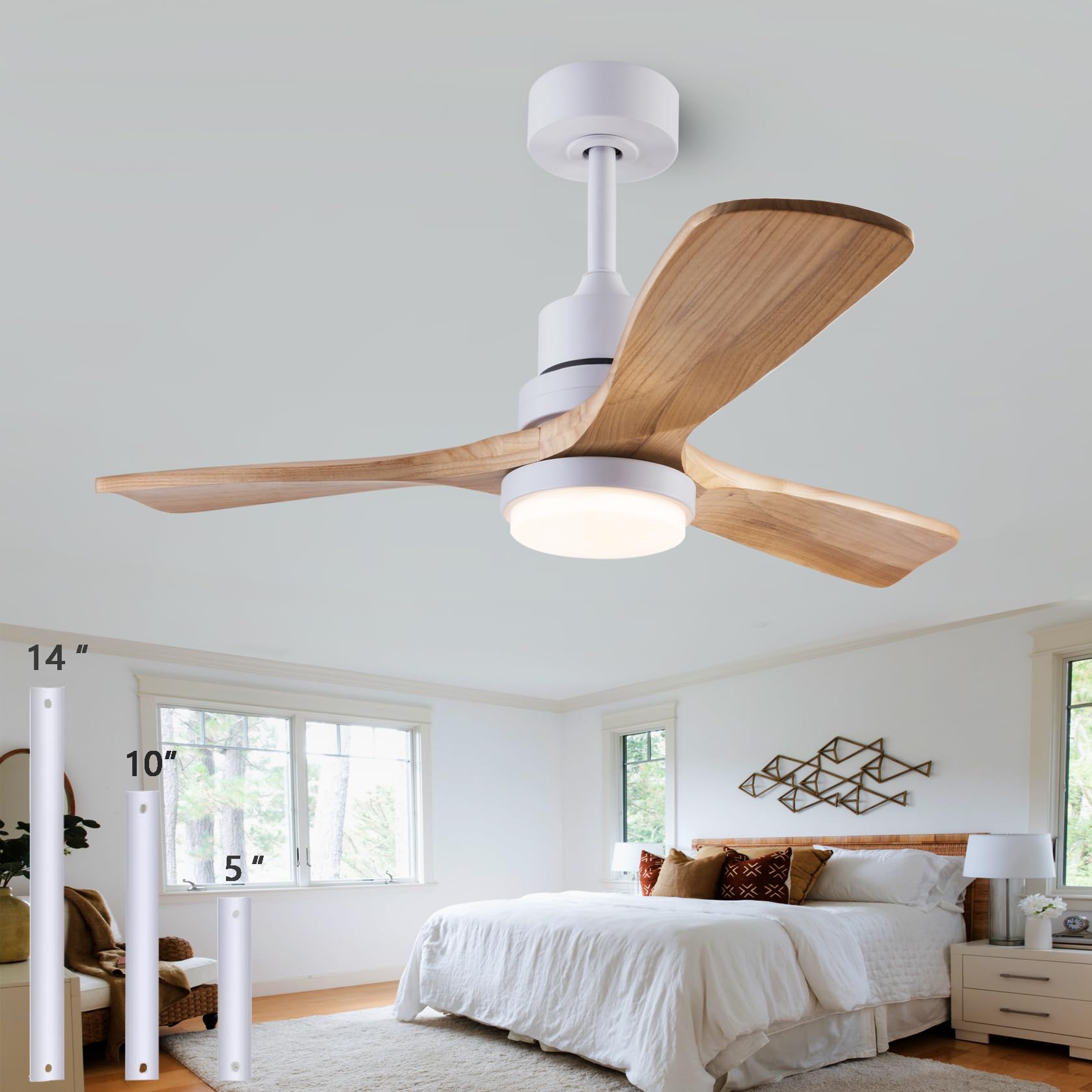 36'' Ceiling Fans [With Lighting Remote Control], Indoor Outdoor Modern Wooden Ceiling Fan [With 3 Solid Wood Blades] For Kids'