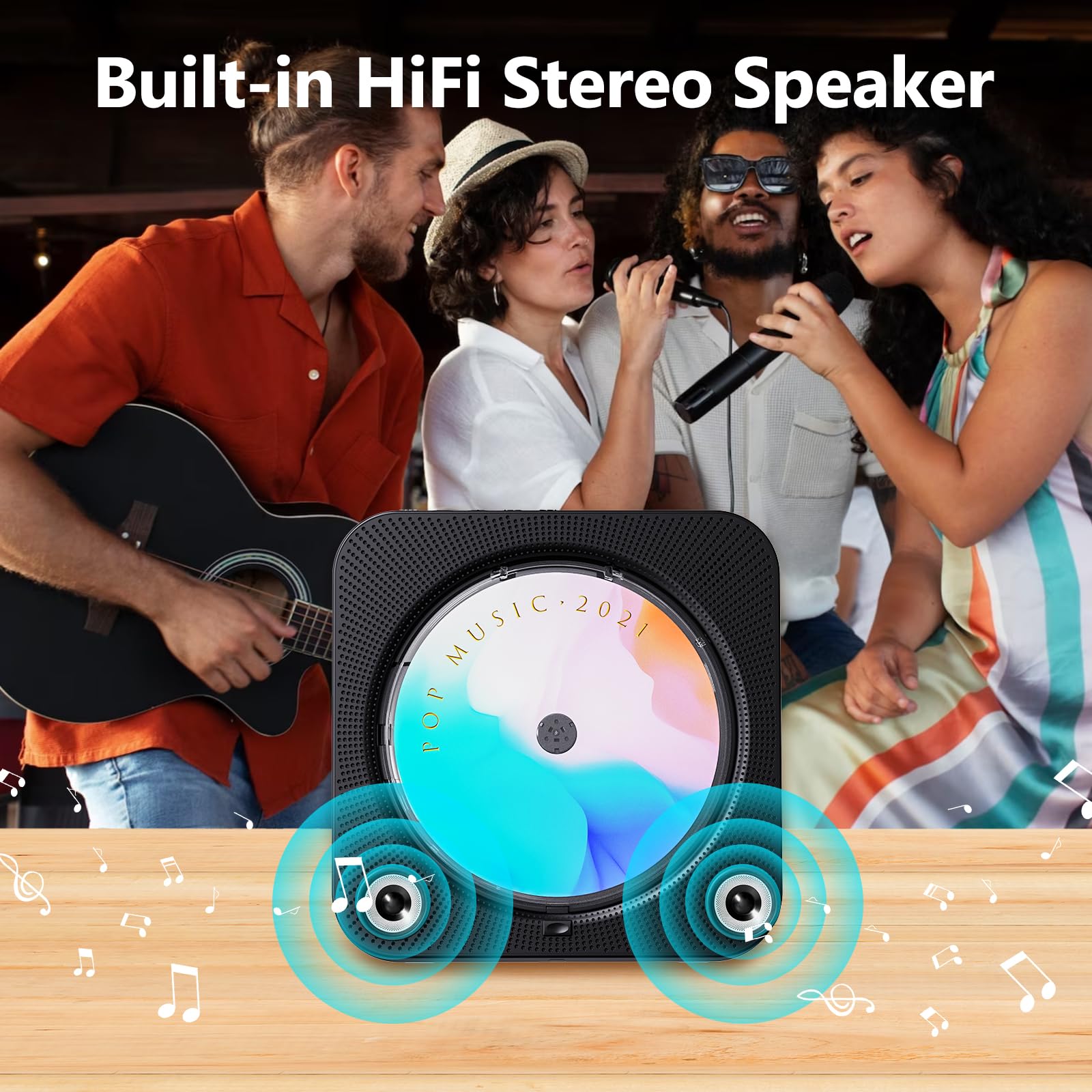 Cd Player Portable With Bluetooth 5.1Desktop Cd Player With Hifi Sound Speakers,Remote Control,Dust Cover,Led Display,Boombox Fm