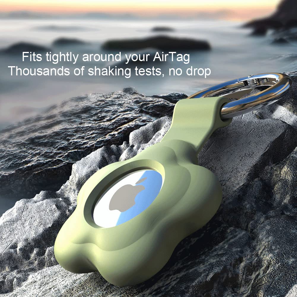 Alsukeay 4 Pack Holder Case For Airtag Tracker With Keychain Flower Silicone Protective Cover With Loop Key Ring For Kids Pets W