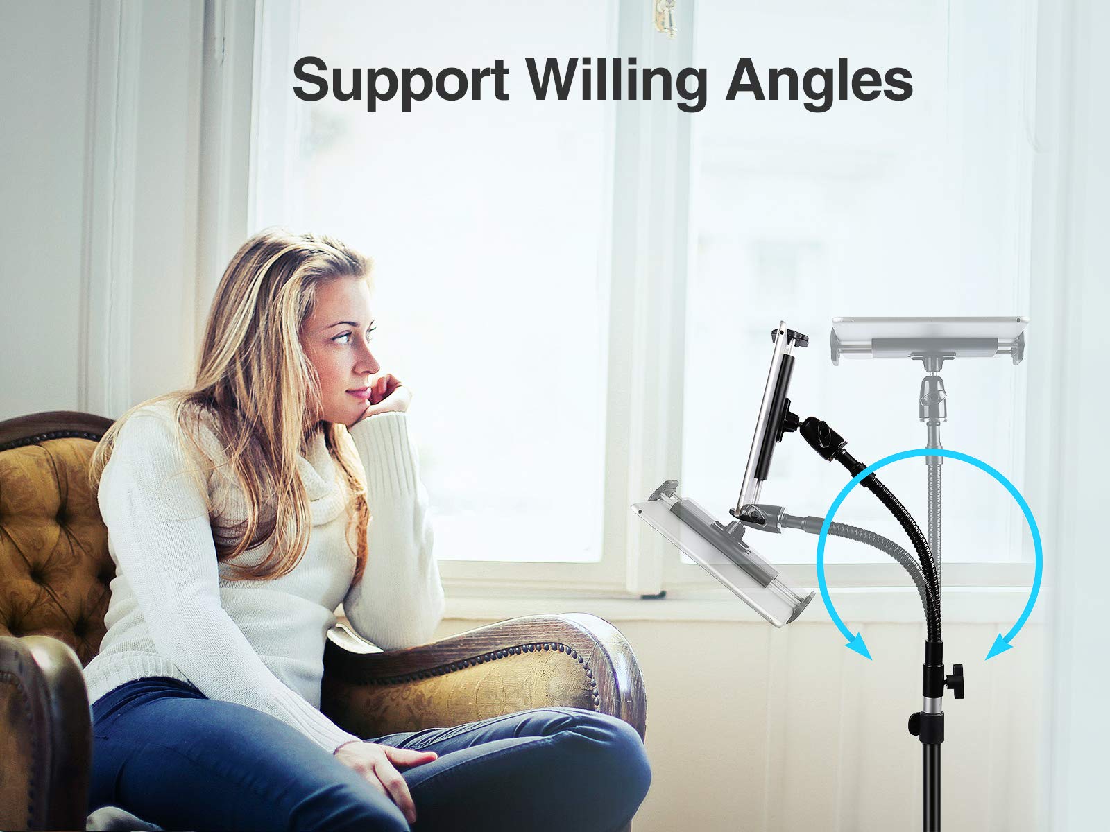 Elitehood Metal Ipad Tripod Stand & Adjustable 72�� Gooseneck Tablet Floor Stand Holder, Heavy Duty Aluminum Ipad Floor Stand For Ipad Pro 12.9 11, Mini, Air, Iphone And 4.7 12.9' Tablets Cell Phones