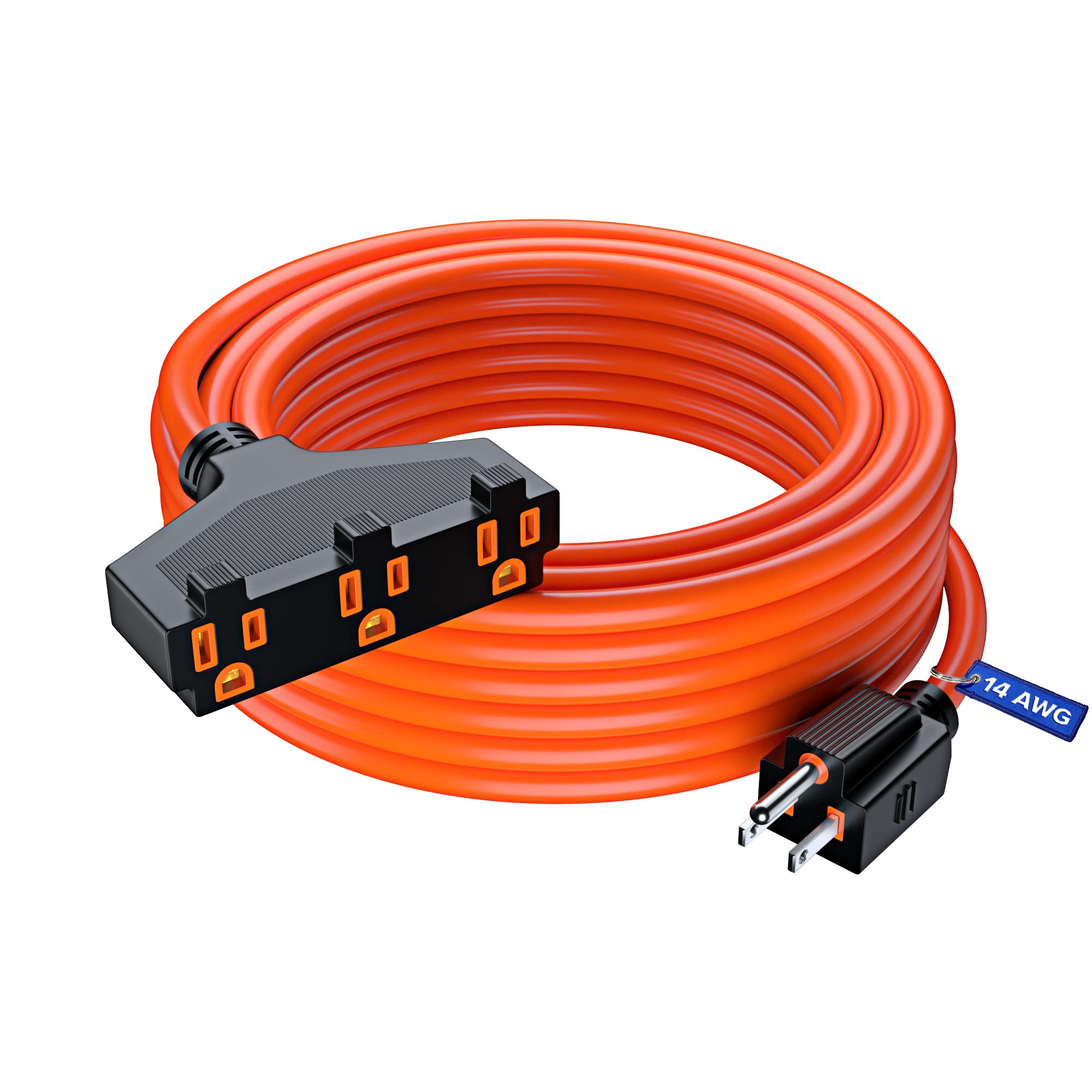 Extension Cord 50 Feet, Sjtw Extension Cord With Multiple Outlets, 14 Gauge (Orange) Etl Listed