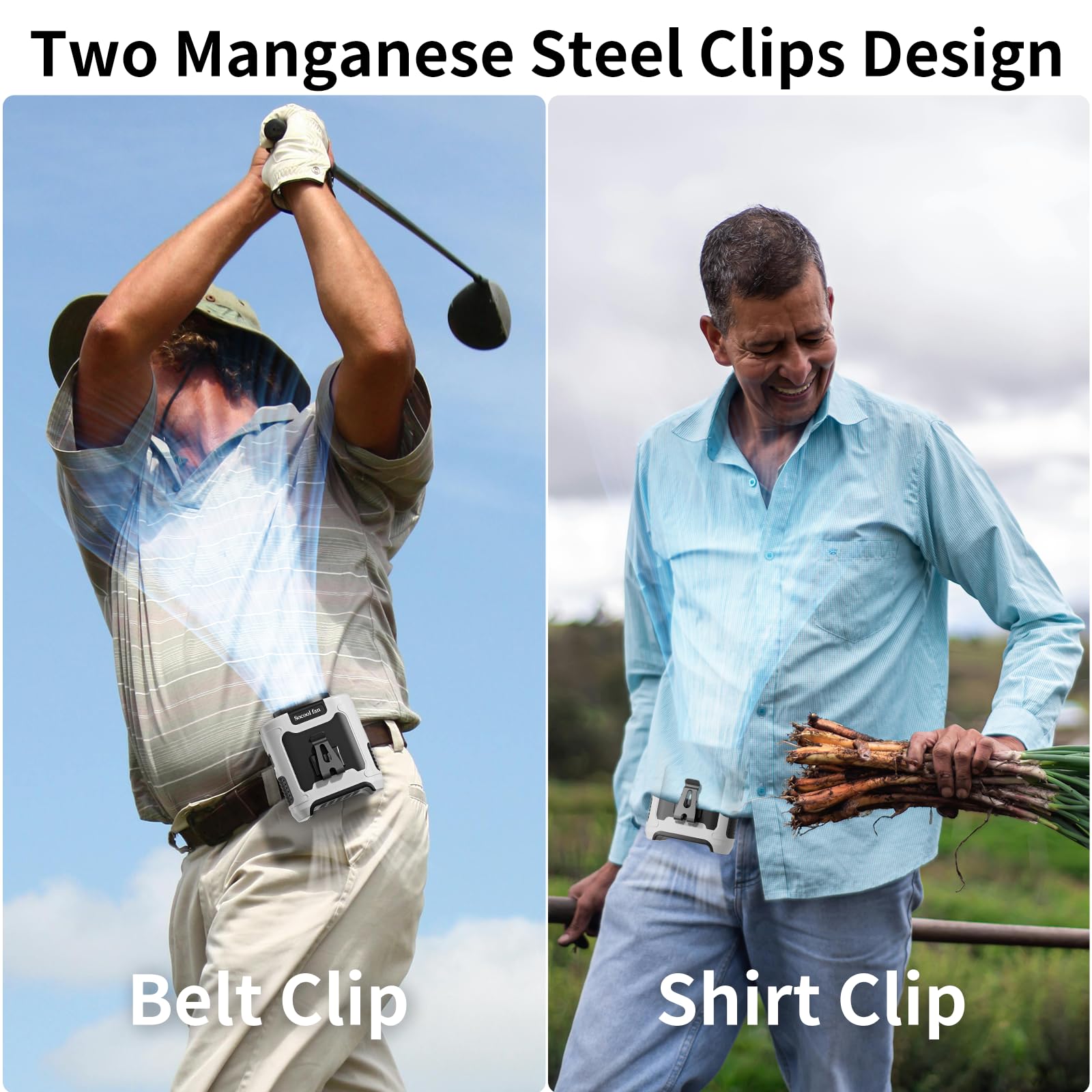 Socool 10000Mah Portable Waist Fan Clip On Wearable Belt Personal Fan Rechargeable Battery Operated With 5 Speeds & Flashlight N