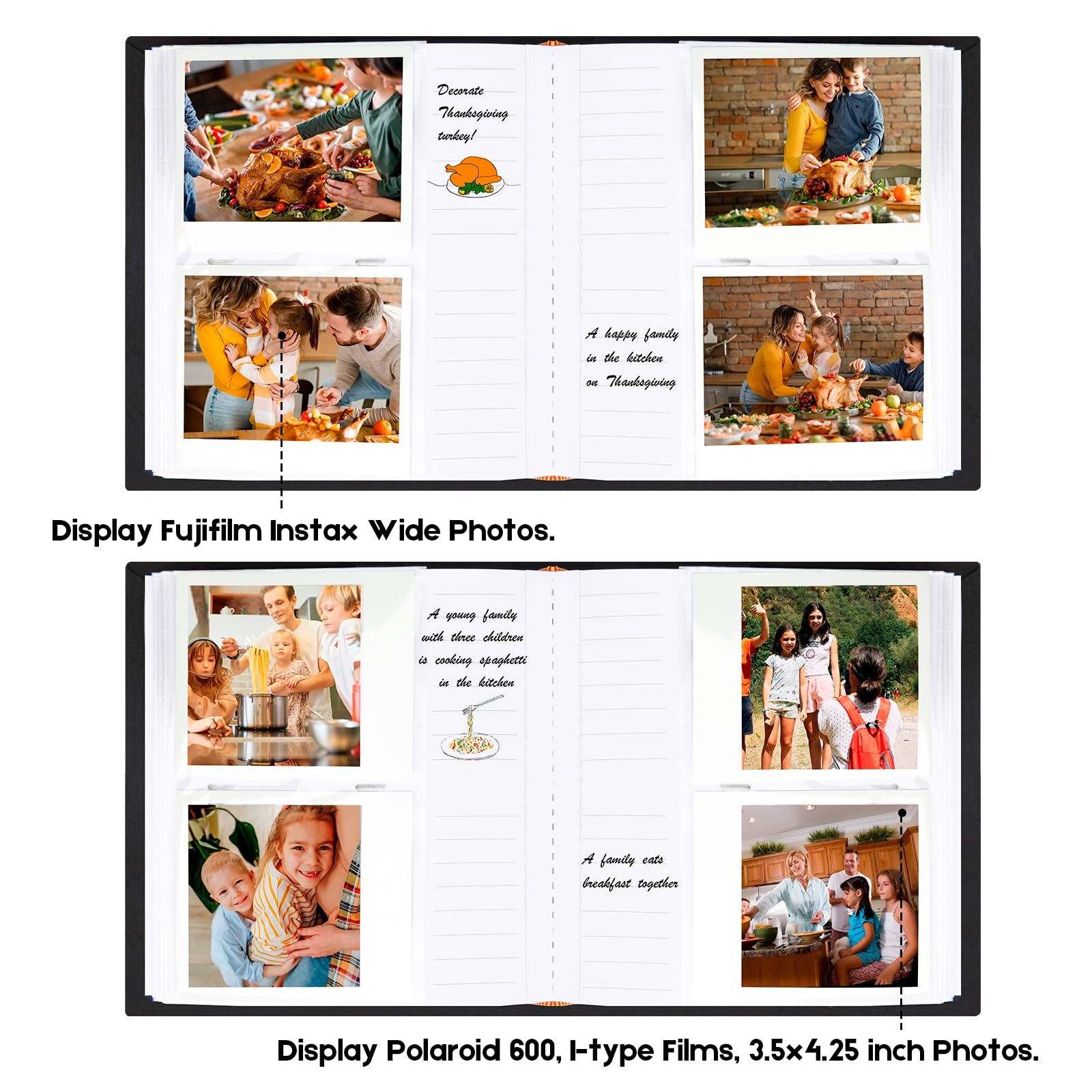 Photo Album For Fujifilm Instax Wide 300 Camera, Linen Cover, 120 Pockets Photo Album With Writing Space For Polaroid Now Onestep2 Onestep+ Instant Camera, Pop Lab Print Camera (Black)