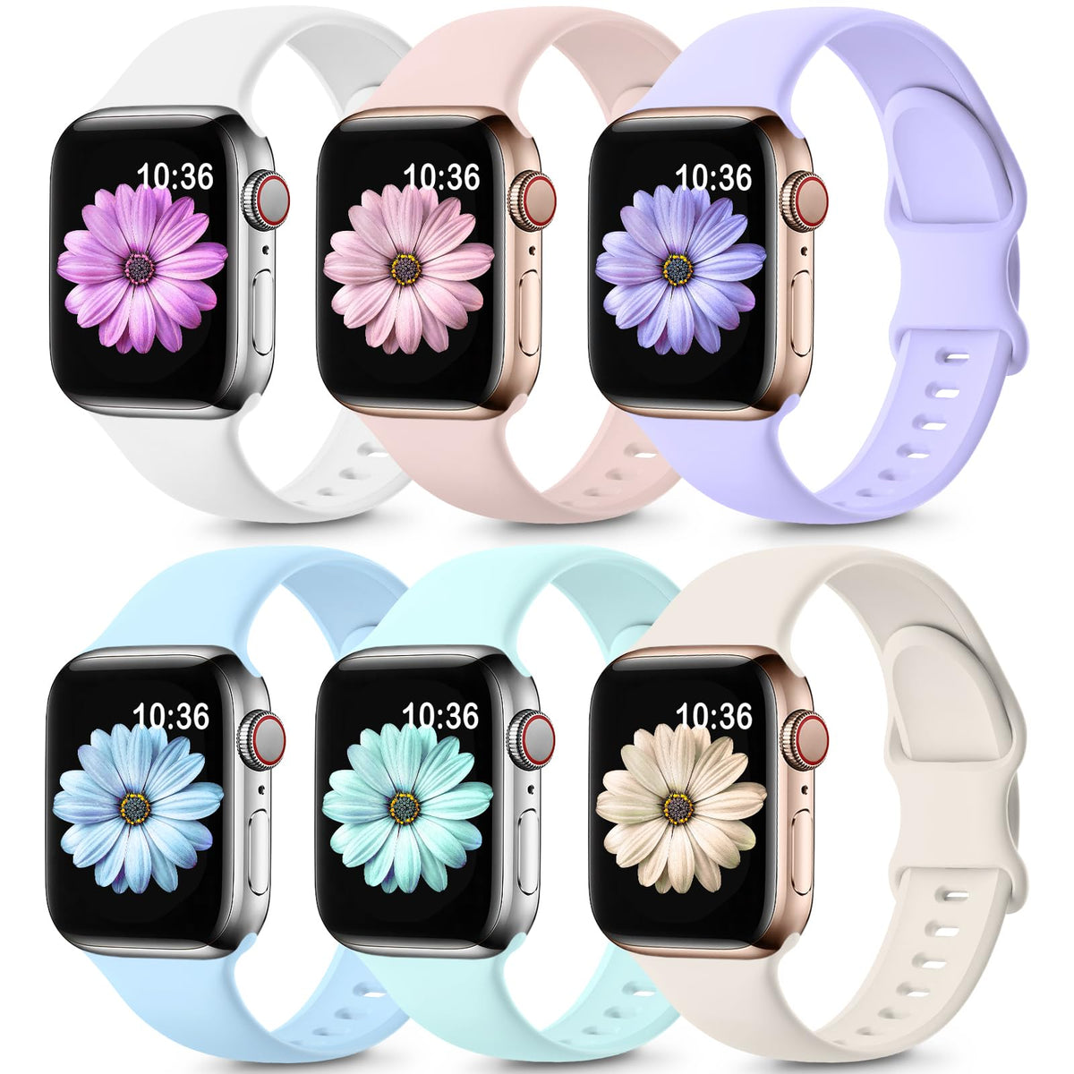 6 Pack Sport Bands Compatible With Apple Watch Band 38Mm 40Mm 41Mm 42Mm 44Mm 45Mm 49Mm,Soft Silicone Waterproof Strap For Iwatch