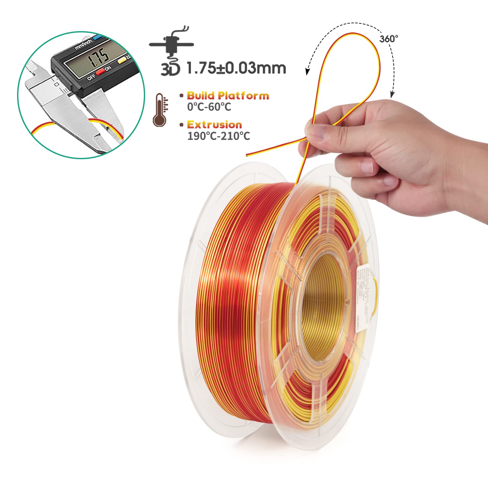 Isanmate 3D Printer Filament, Pla Filament 1.75Mm Dual Color Silk Pla, Silk Gold Red 3D Printing Filament,1 Kg Spool