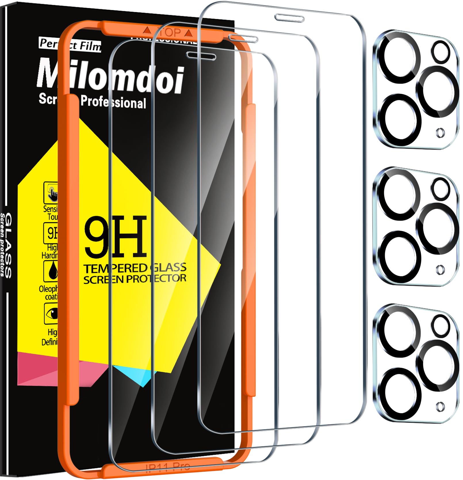 Milomdoi 3 Pack Screen Protector For Apple Iphone 11 Pro With 3 Pack Tempered Glass Camera Lens Protector, Ultra 9H Accessories,
