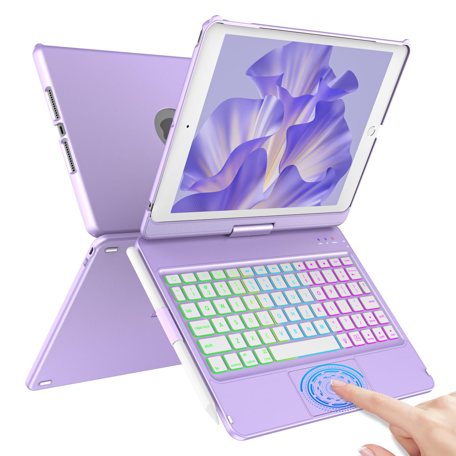 Coo Keyboard Case For On Ipad 10.2'' 9Th/8Th/7Th Gen, Under Ipad Air 10.5''(3Rd Gen)/In Ipad Pro 10.5 In, Backlit 10 Color 360 S