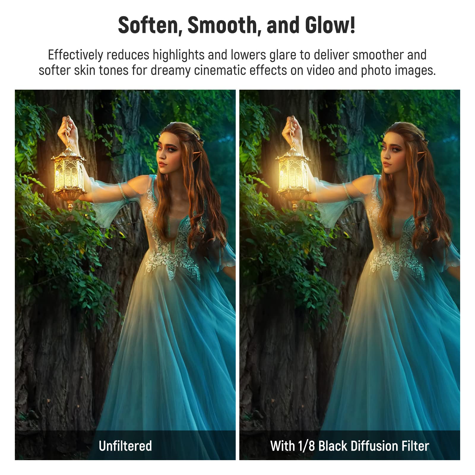 Neewer 1/8 Black Diffusion Mist Dreamy Effect 4''X5.65'' Cinema Square Filter (Rectangular) With Hd Optical Glass Compatible Wit