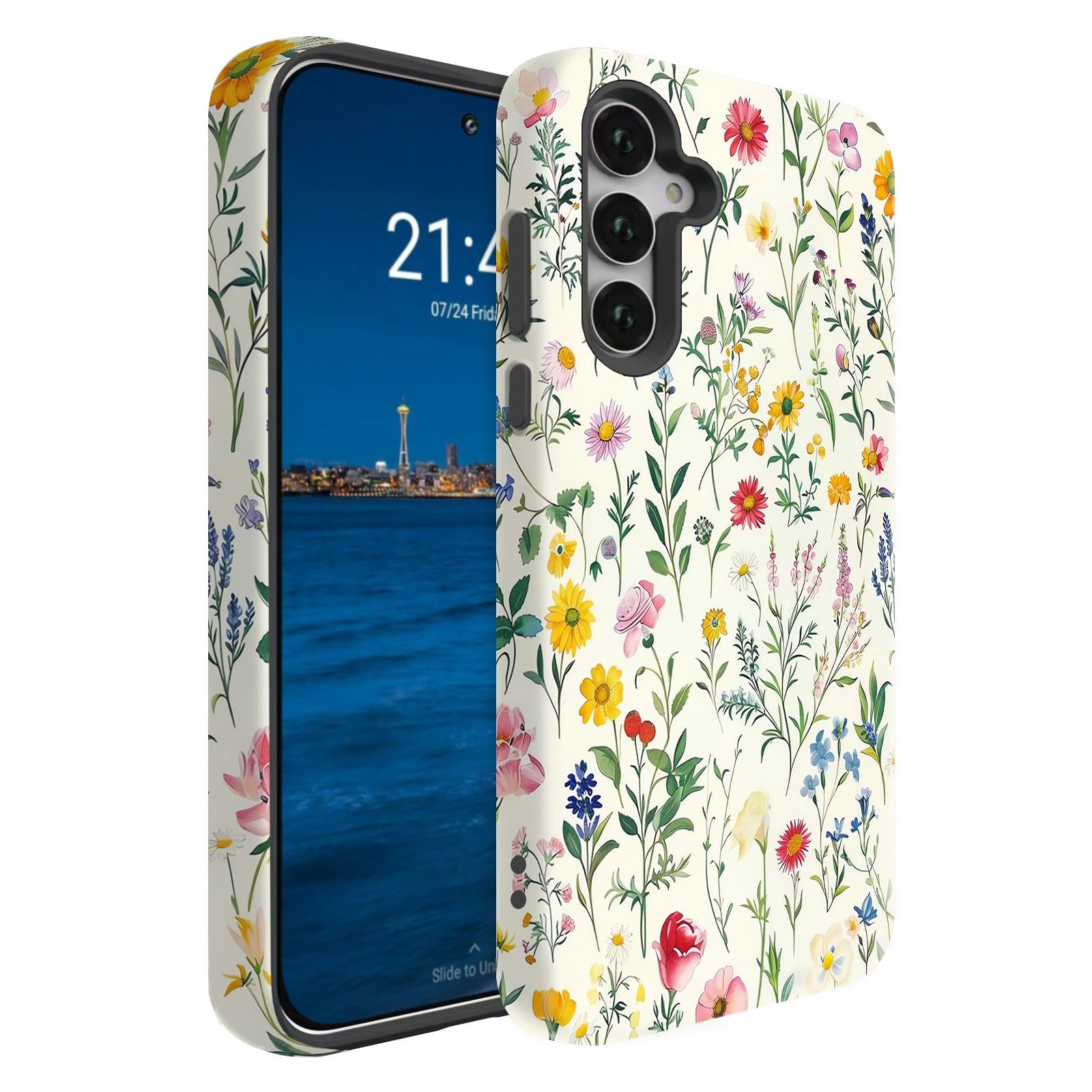 BSMOSPER Compatible for Samsung Galaxy A37 5G Case, Dual Layer Heavy Duty 2 in 1 Shockproof Protective Phone Case,Vintage Botani