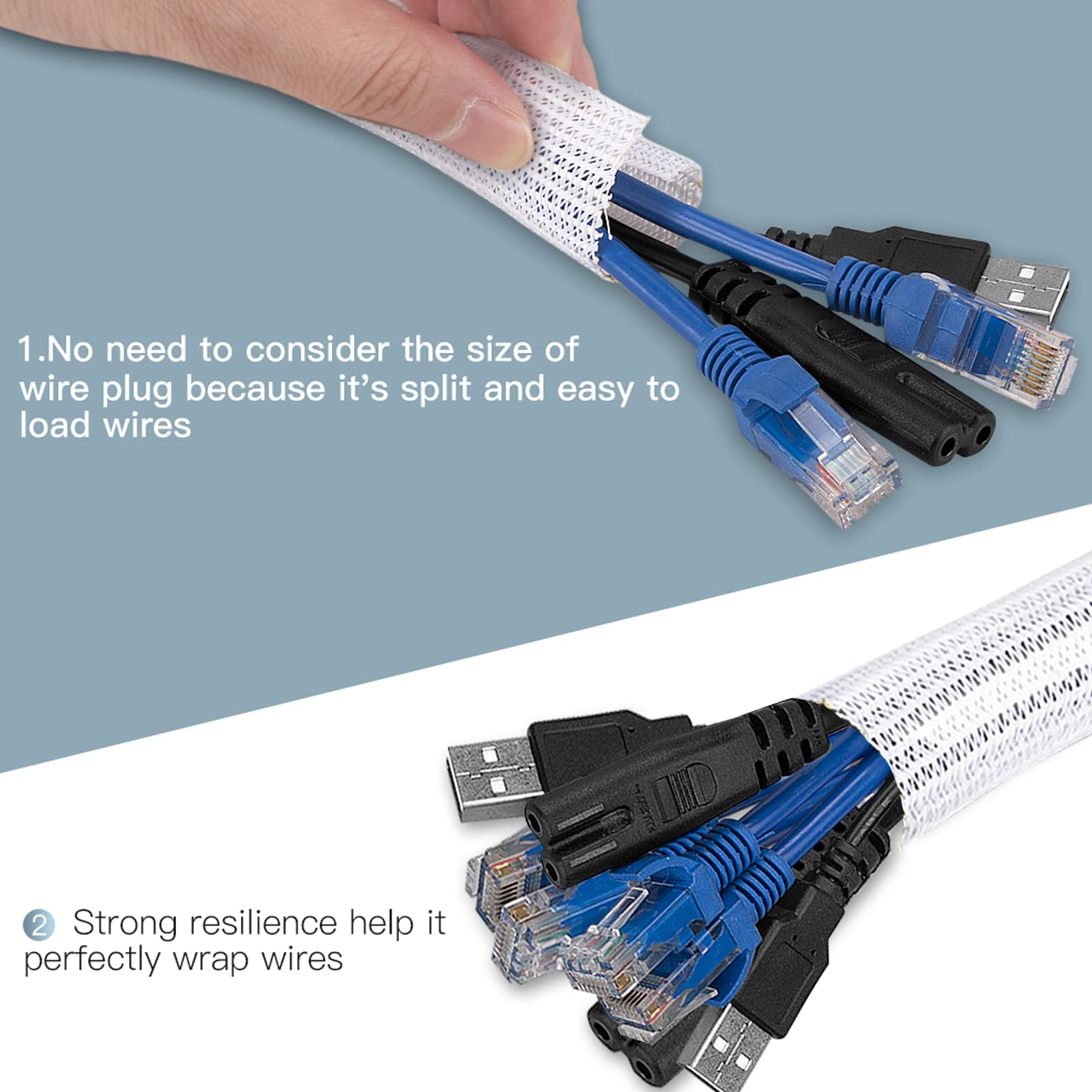 Agptek Cable Sleeve Cover, 10Ft   1.5 Inch Cord Management Wire Organizer Under Desk, Home Office Computer Wire Cover Hider Cord