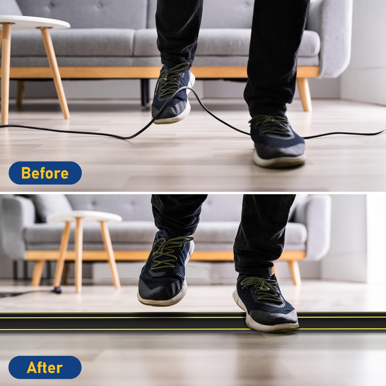 Gudui 10 ft Heavy Duty 3-Channel Floor Cord Cover Cable Protector Rubber PVC Black