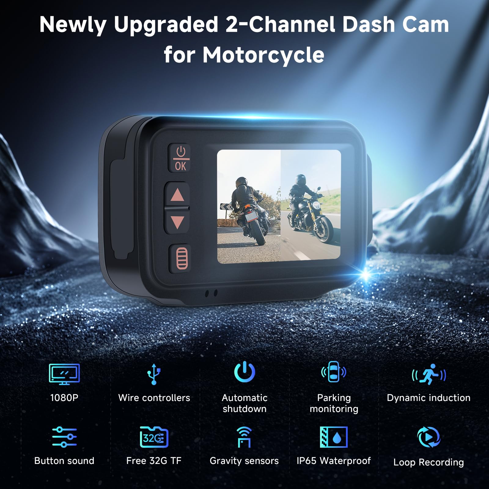 Meteeser Motorcycle Front And Rear Dash Cam,2Inch Touch Screen,1080P Motorbike Camera Dvr Dashcam,G-Sensor,Gps,Loop Recording,Dv