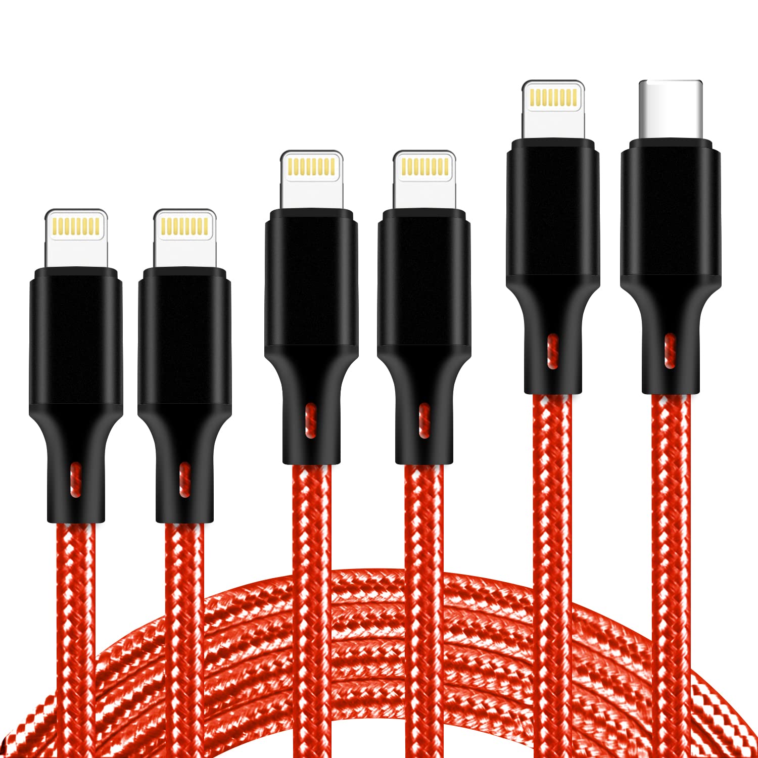 Cugunu Usb C To Lightning Cable 5 Pack 3/3/6/6/10Ft Iphone Charger Apple Mfi Certified Power Delivery Fast Charging Cord Compatible With Iphone 14/13/12/11/Xs/Xr/X/8   Red