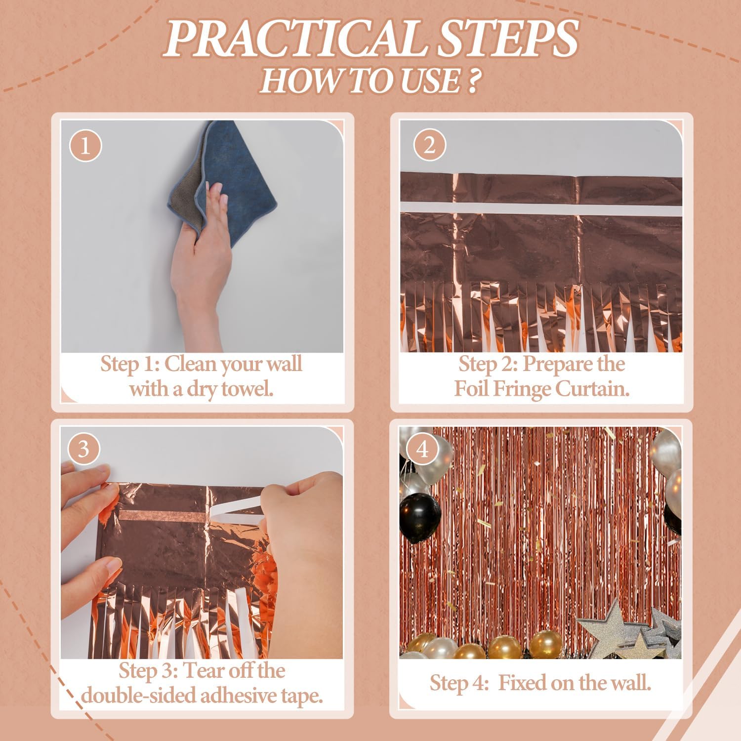 Decockrat 3 Pack Foil Fringe Backdrop   Rose Gold Shiny Tinsel Curtains For Party Decoration/Photo Booth Props   3.3X8.2 Ft Meta