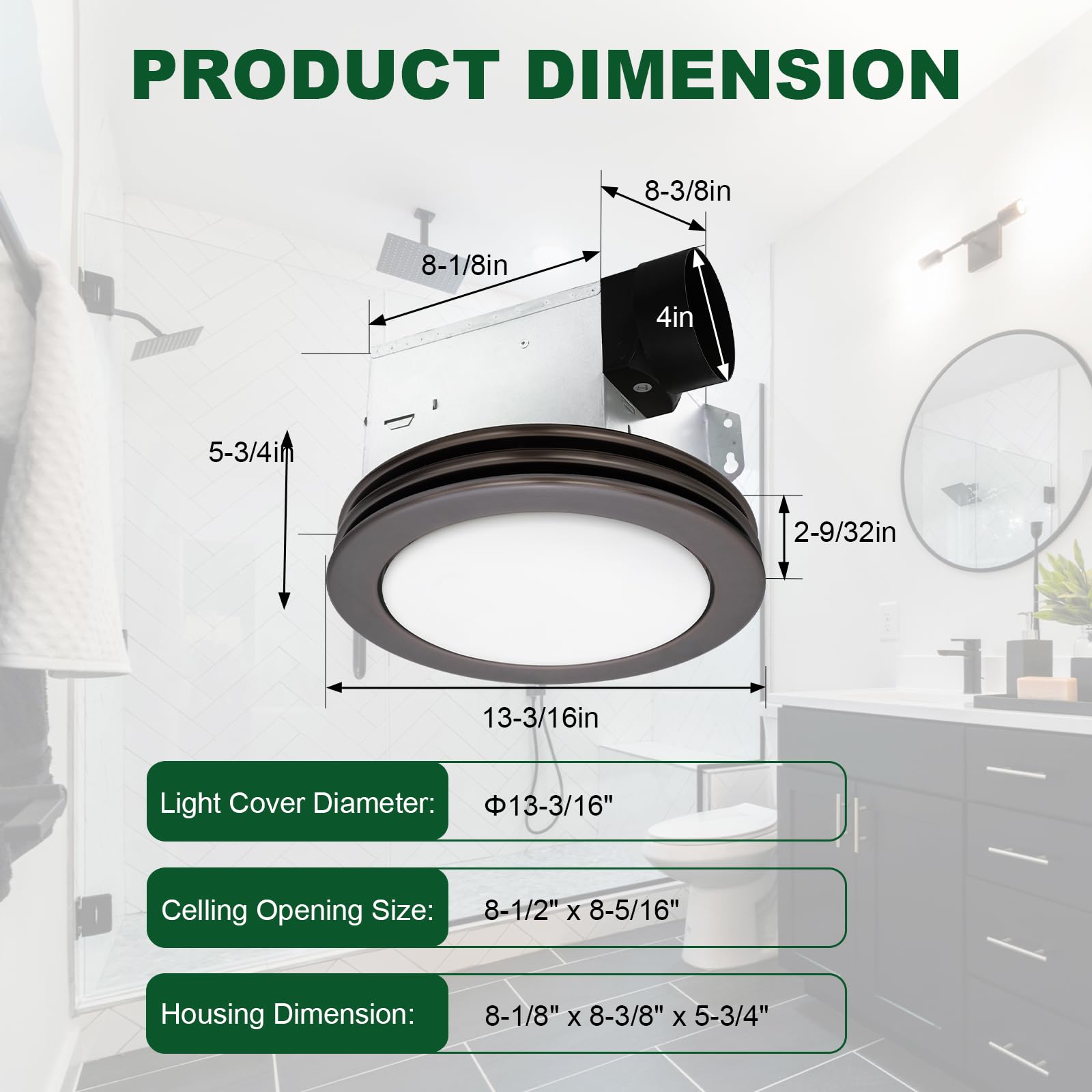 Akicon Round Bathroom Fan With Dimmable Led Light, 80 Cfm, 2 Sones, Acrylic Light Cover For Medium Bathrooms (Oil Rubbed Bronze)