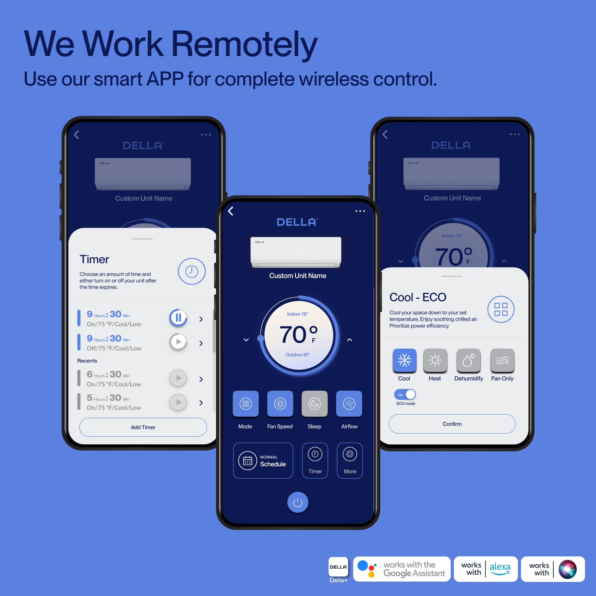 Della 27K Btu Odu Tri 3 Zone 9K 9K 9K Btu Works With Alexa, 19 Seer2 208 230V Cools Up To 1200 Sq.Ft, Wifi Energy Efficient Mult