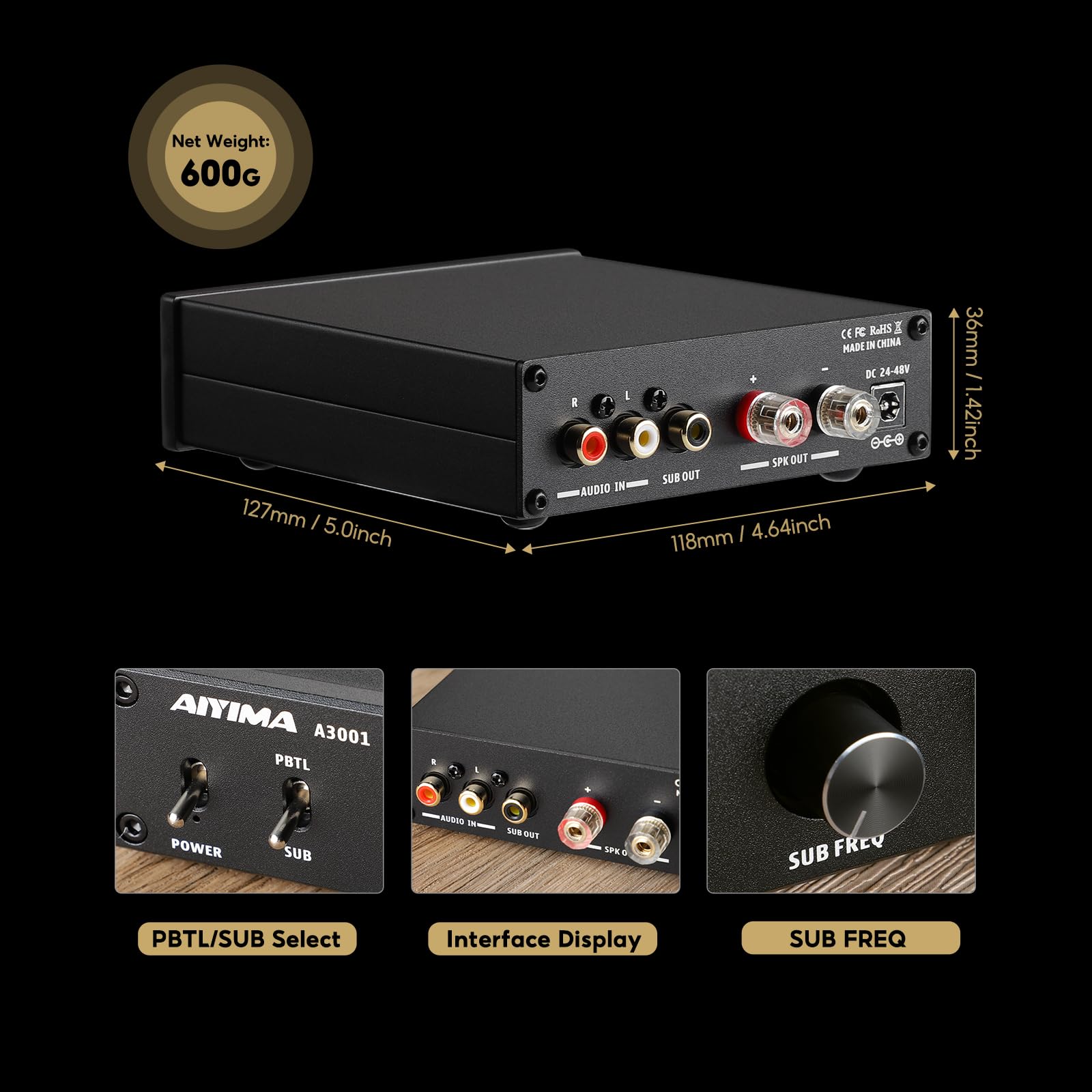 Aiyima A3001 Mini Mono Amp 300W Subwoofer Amplifier Tpa3255 Class D Amp With Full-Frequency & Sub Bass Home Audio Speaker Amp+ D