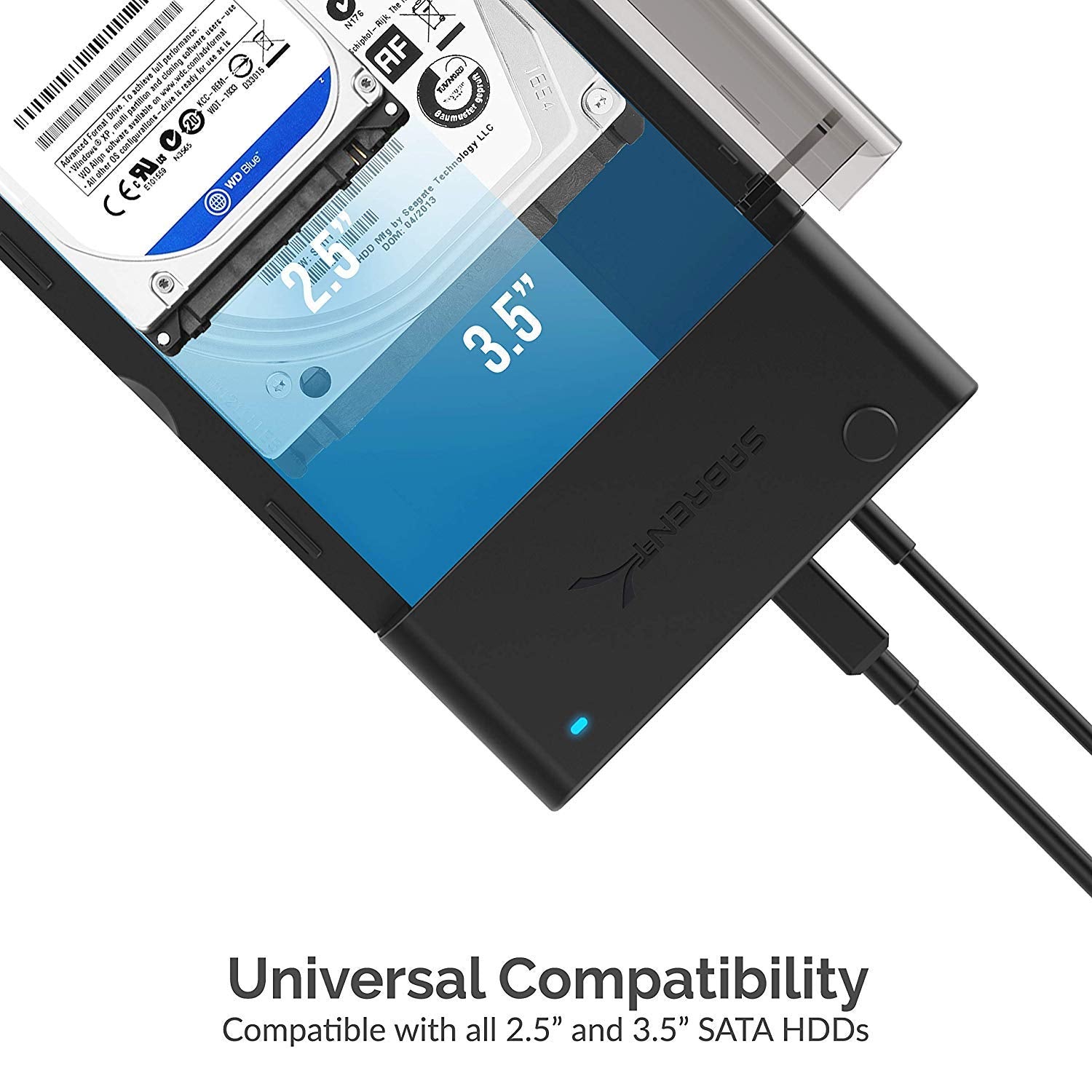 Sabrent Usb 3.0 To Sata External Hard Drive Lay Flat Docking Station With Built In Cooling Fan For 2.5 Or 3.5In Hdd, Ssd [Suppor