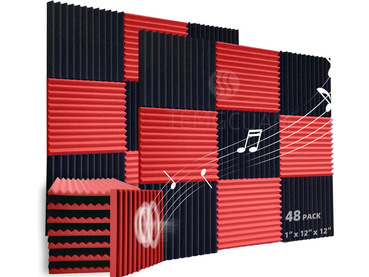 Temgcuam 48 Pack Sound Proof Foam Panels |Acoustic Panels Self Adhesive |1''   12''   12'' Quick Recovery Soundproof Wall Panels