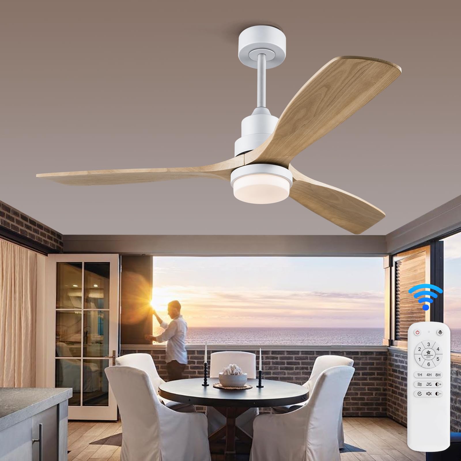 BOJUE 52 Inch Ceiling Fan with Lights, White Ceiling Fans with Remote Control for Low Profile, Garage Ceiling Fan for Flush Moun