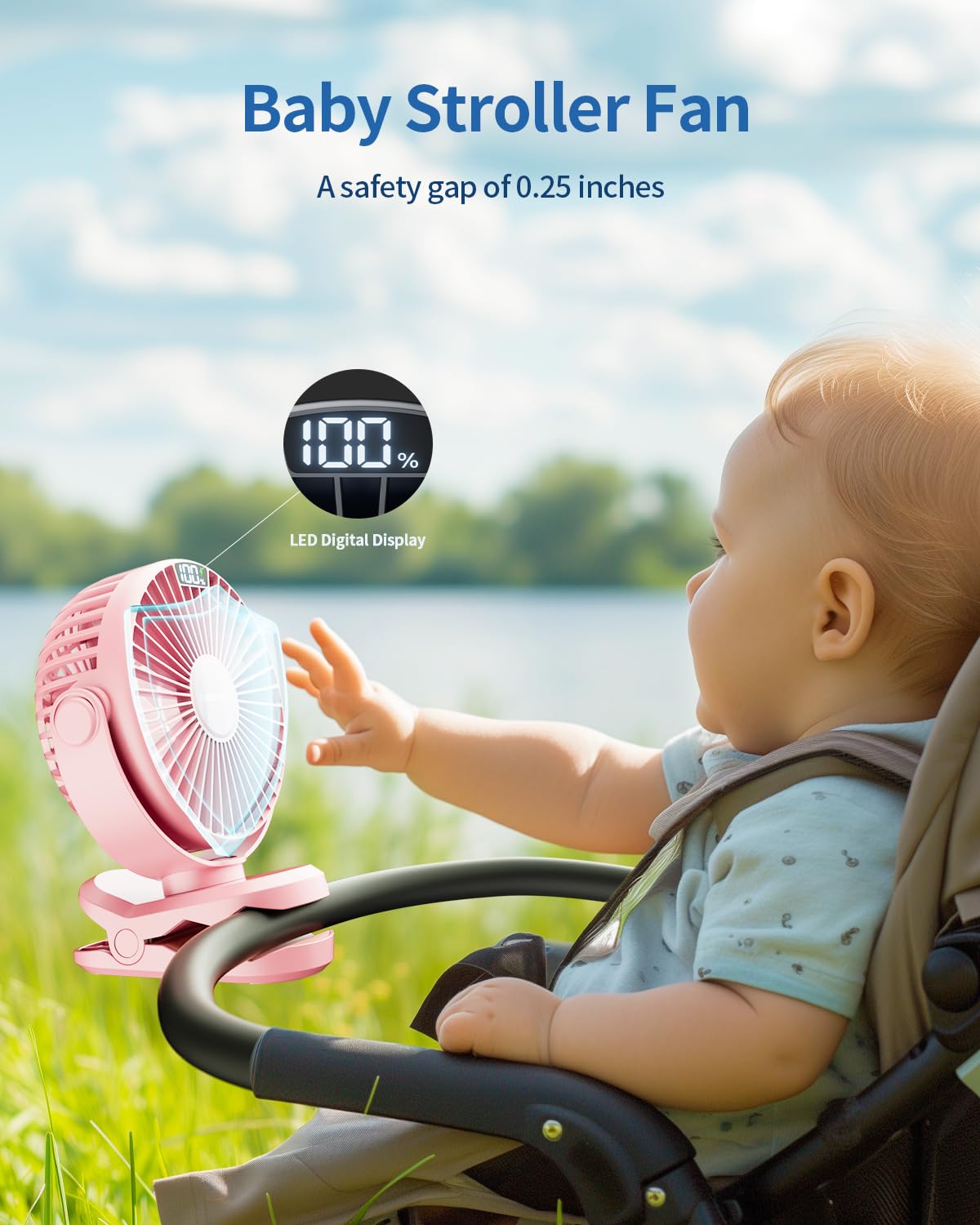 Sweetfull Portable Clip On Fan   Battery Operated Stroller Fan, 4000Mah Small Rechargeable Fan With Led Display, 4 Speeds, Mini