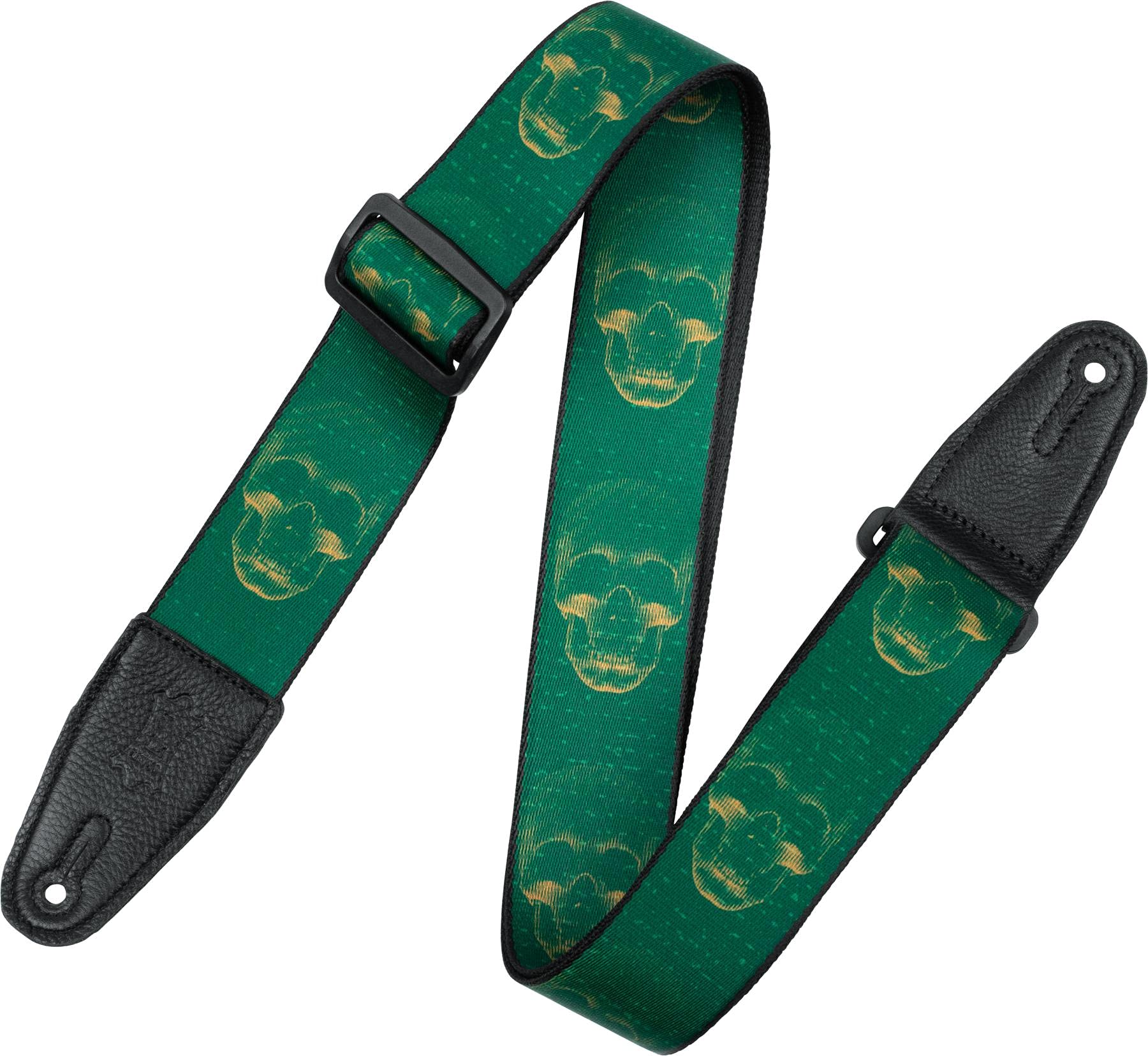Levys Leathers 2 Wide Polyester Guitar Strap with Genuine Leather Ends; Green & Mustard Scanned Skull Motif (MPD2-113)