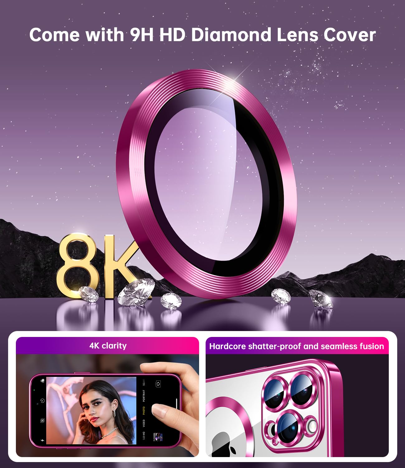 Waldeng For Iphone 15 Pro Max Case With Integrated Camera Lens Protection, [Seamless Work With Magsafe] [Metallic Glossy Soft Bu