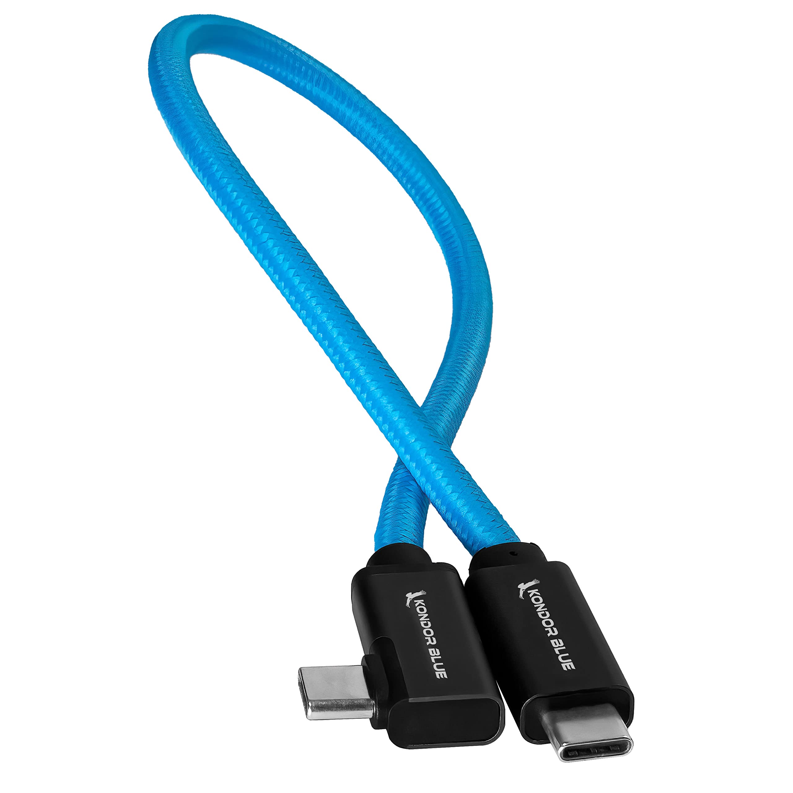 Kondor Blue 12'' Straight Usb C 3.1 Gen 2 10 Gb/S 100W | Right Angle Braided Cable For 8K Data And Power Delivery