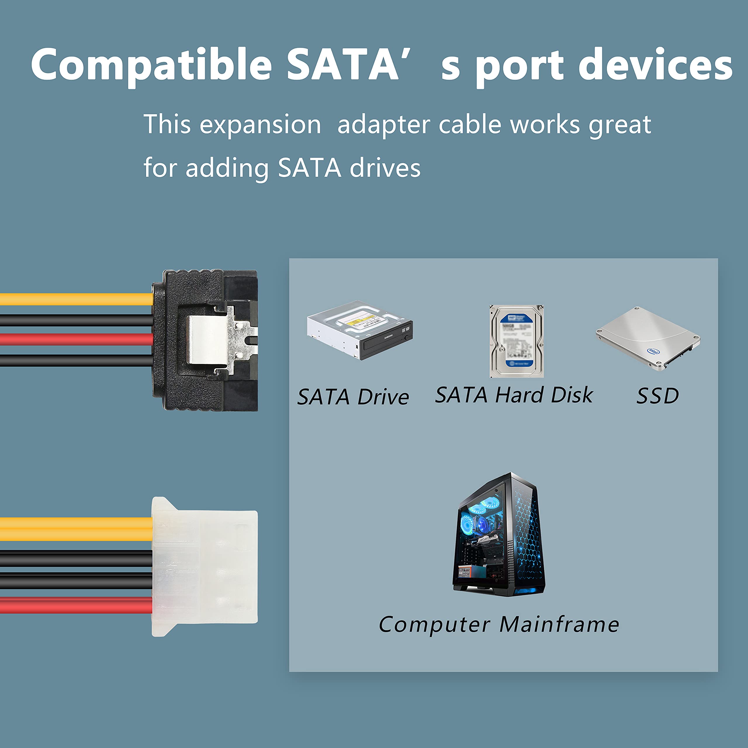 Gelrhonr 8In Lp4 To Dual Latching Sata Power Y Cable Splitter, 4 Pin Ide Female To 15Pin Female Adapter For Hhd/Ssd/Dvd Rw/Hard Drive 2Pcs