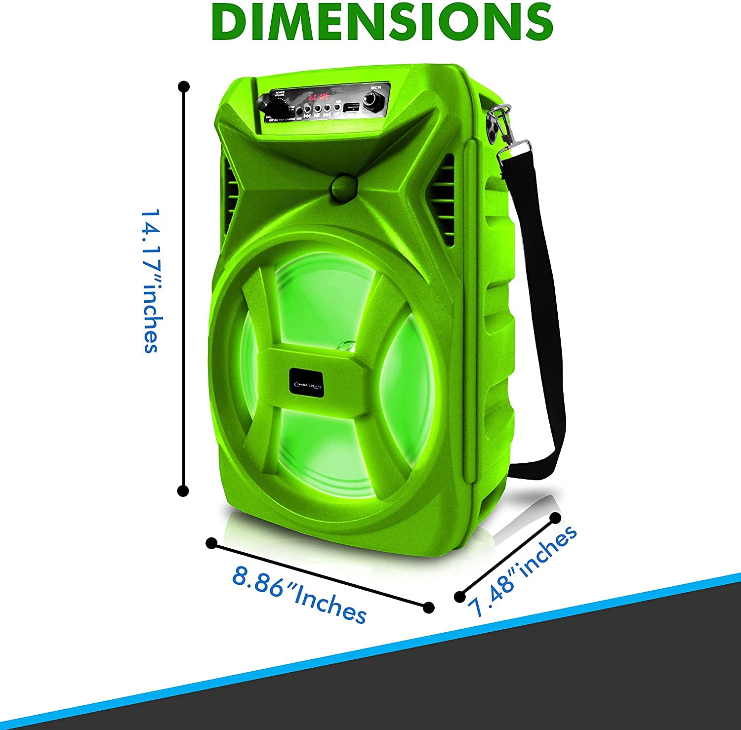 Technical Pro 500 Watts Portable 8 Bluetooth Speaker W/Woofer & Tweeter W/Digital Processing Wired Mic, Xlr To 1/4, Karaoke Dj W