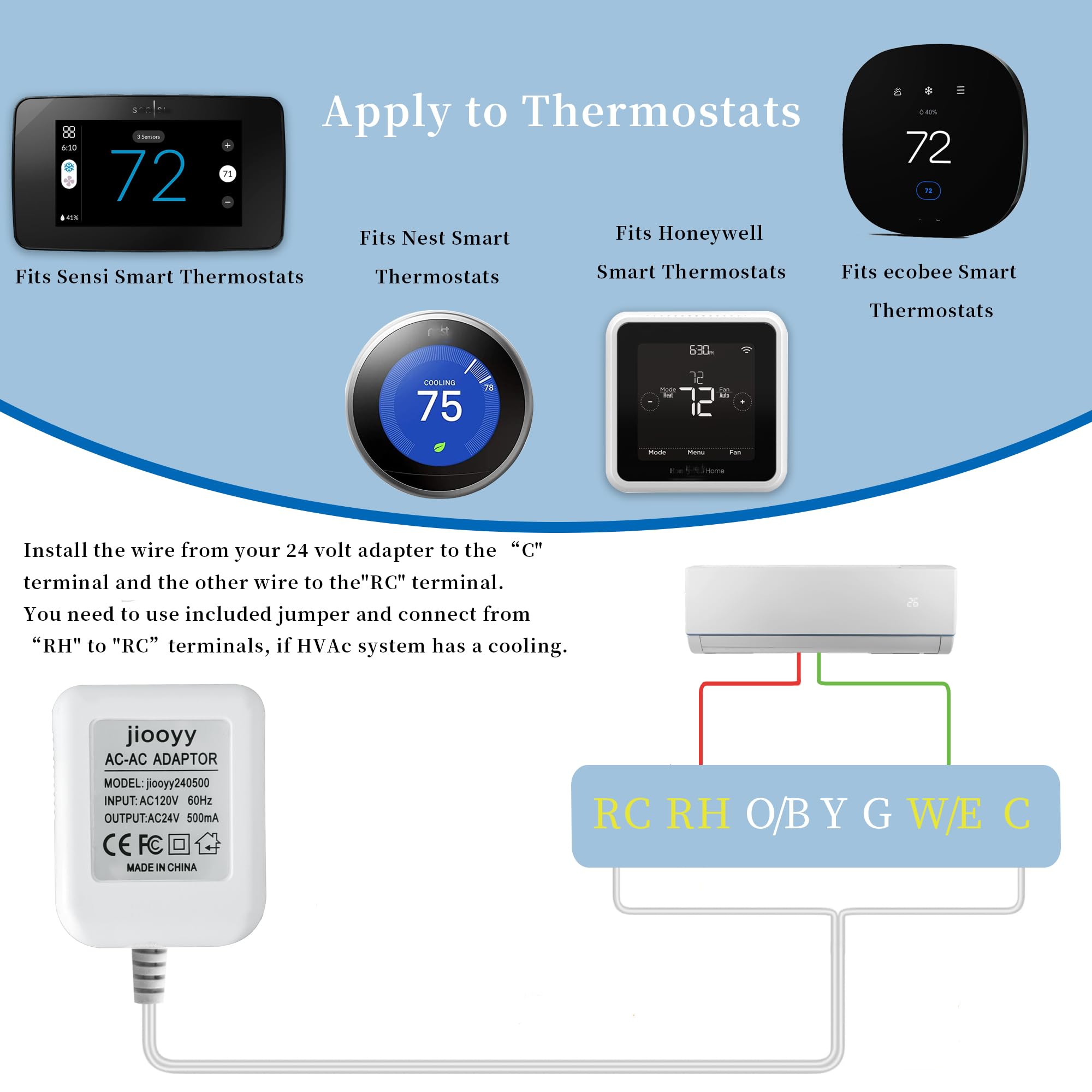 Jiooyy 24V 500Ma Doorbell Power Adapter   16.4Ft Long C Wire Power Supply, Doorbell Transformer Fits Ring, Nest Hello, Wyze, Euf