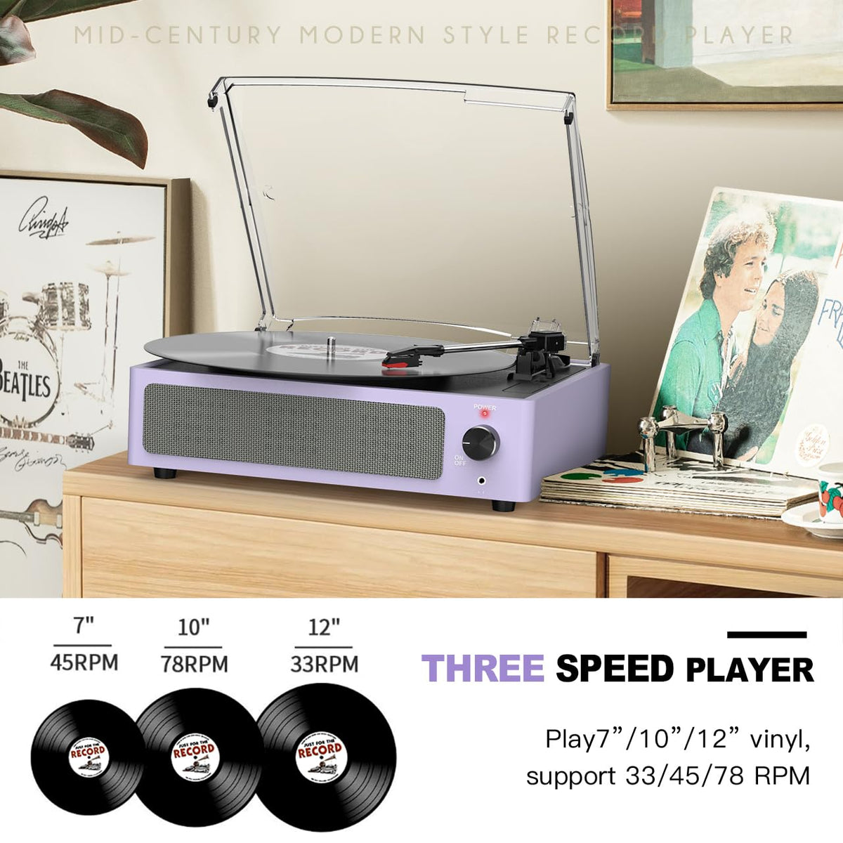 Wockoder Vinyl Record Players Vintage Turntable With Speakers Belt Dri ...