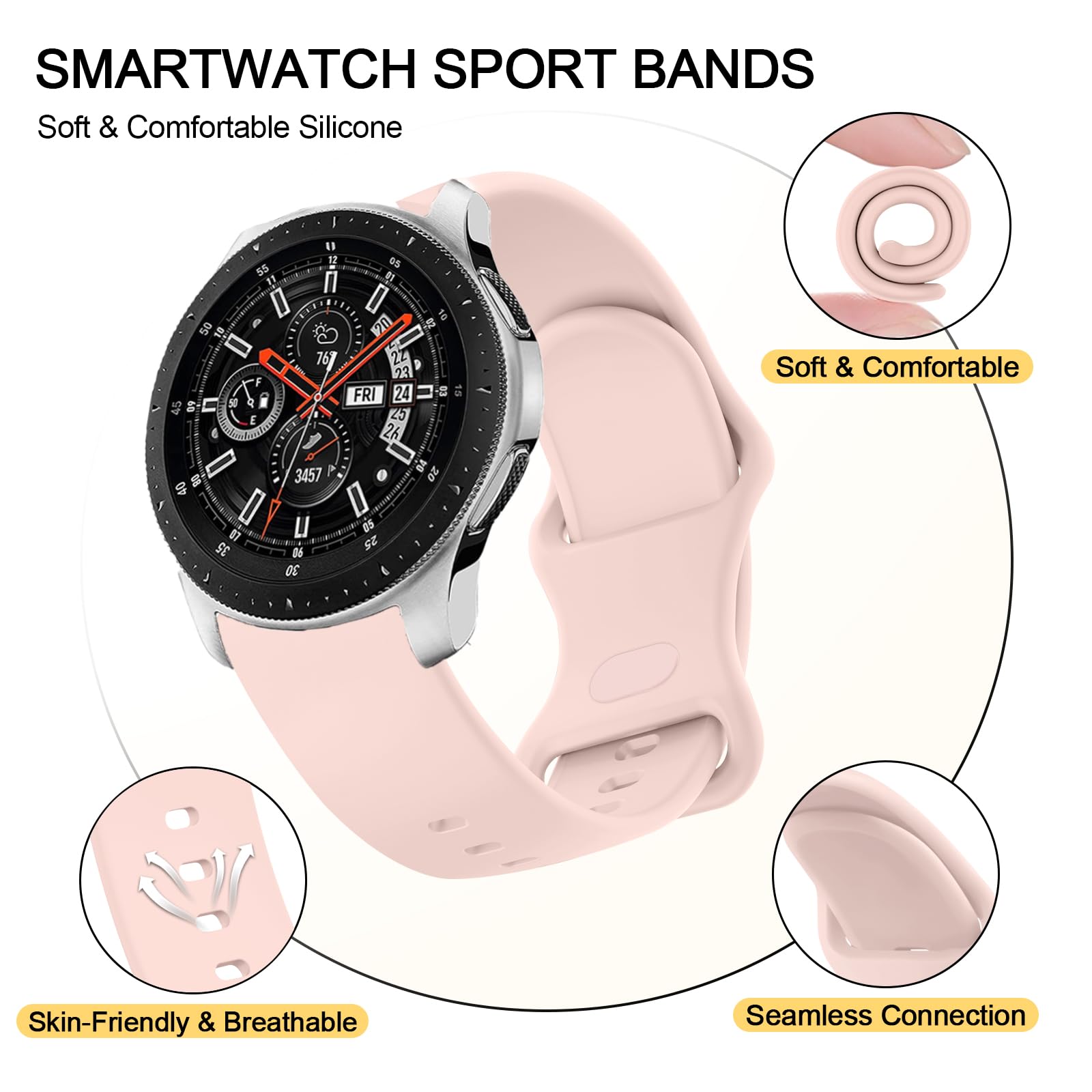 Replacement Band For Amazfit Gtr 4 / Gtr 3 Pro/Gtr 3 / Gtr 2E / Gtr 2 / Gtr 47Mm / Amazfit Bip 5 Smart Watch, 22Mm Soft Silicone