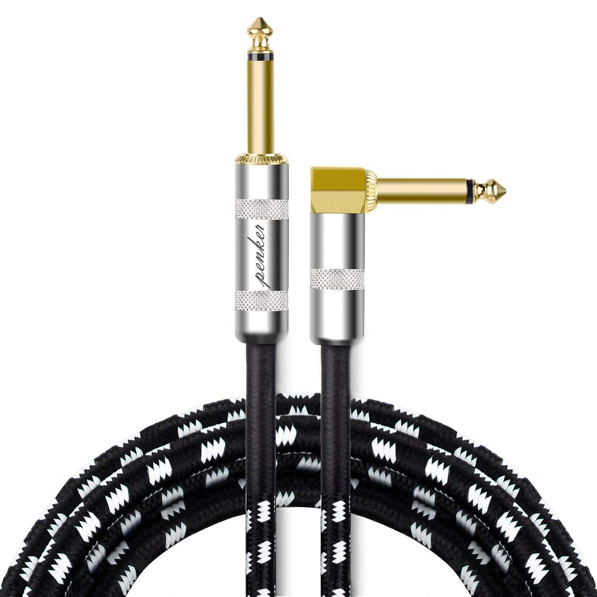 Penker Guitar Instrument Cable 10 Foot,1/4 Inch Right Angle To1/4 Inch Straight Gold Plated Guitar Cord,Good For Instrument Elec