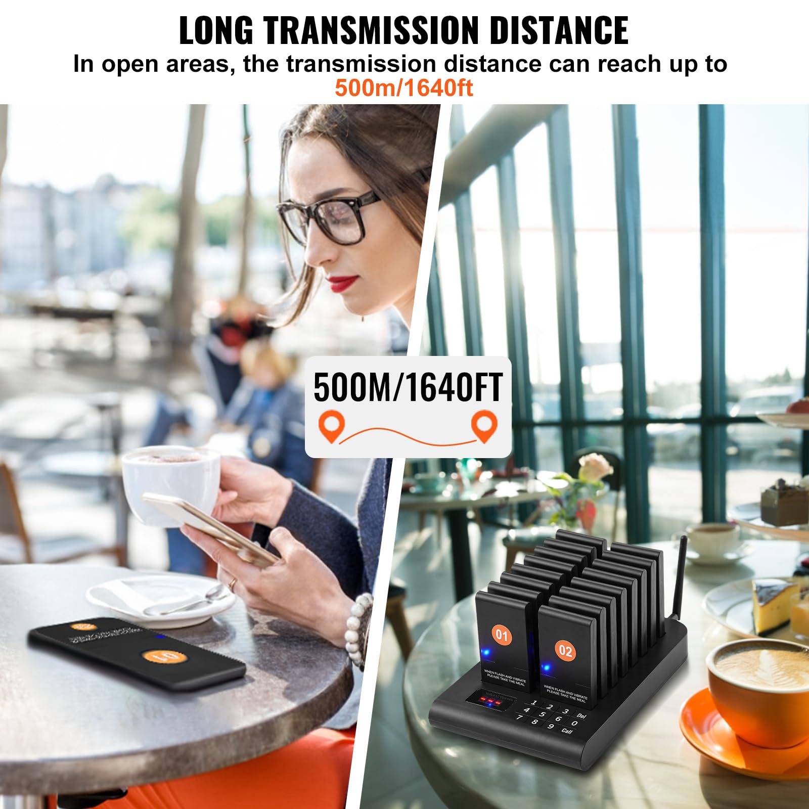 Vevor Restaurant Pager System, Wireless 500M Long Range Lineup Waiting Queue Signal, Guest Customer Calling Beepers With Vibrati