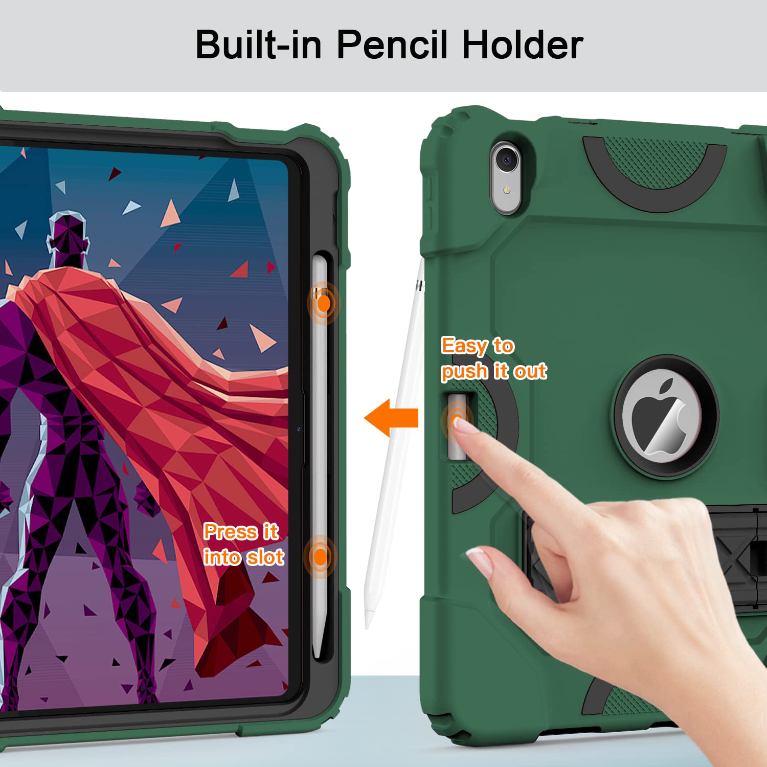 Cantis Case For Ipad 10Th Generation 10.9 Inch 2022, Alpine Green+Black, Shockproof Rugged Protective Cover With Kickstand & Pen