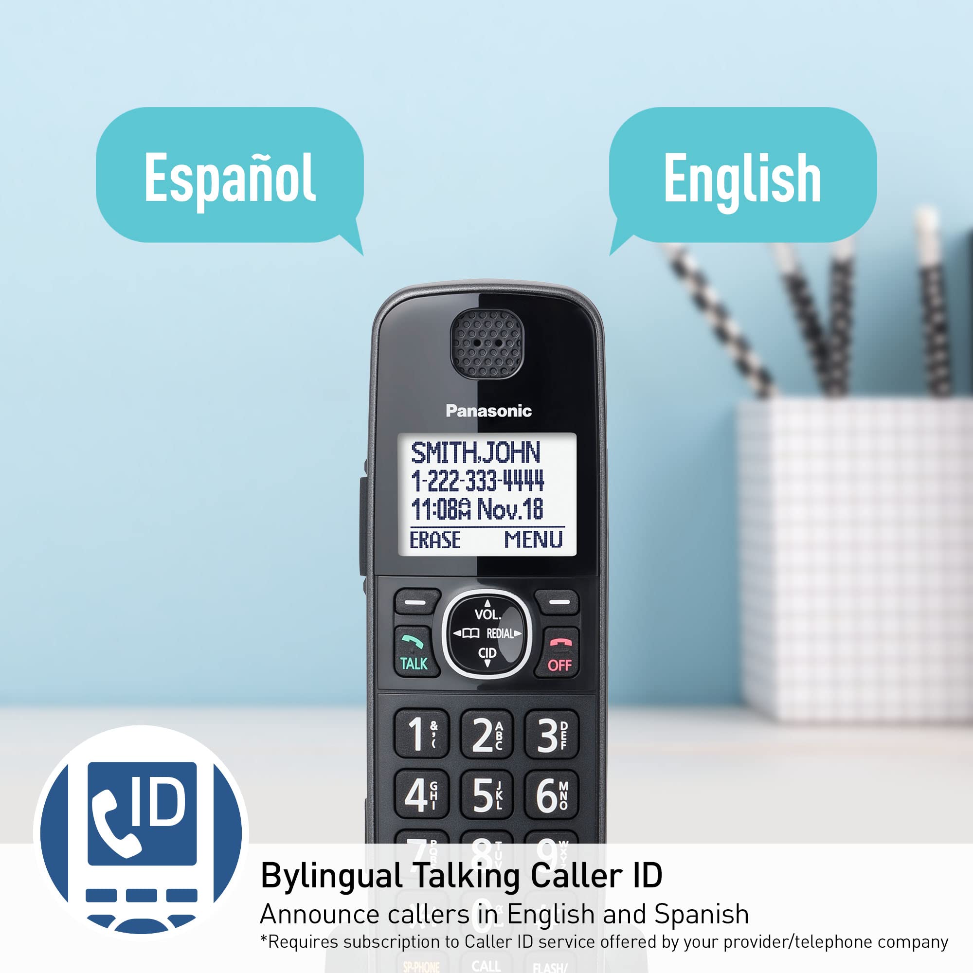 Panasonic Cordless Phone With Answering Machine, Automated Call Block, Easy To Use   2 Handsets   Kx Tge632M (Metallic Black)