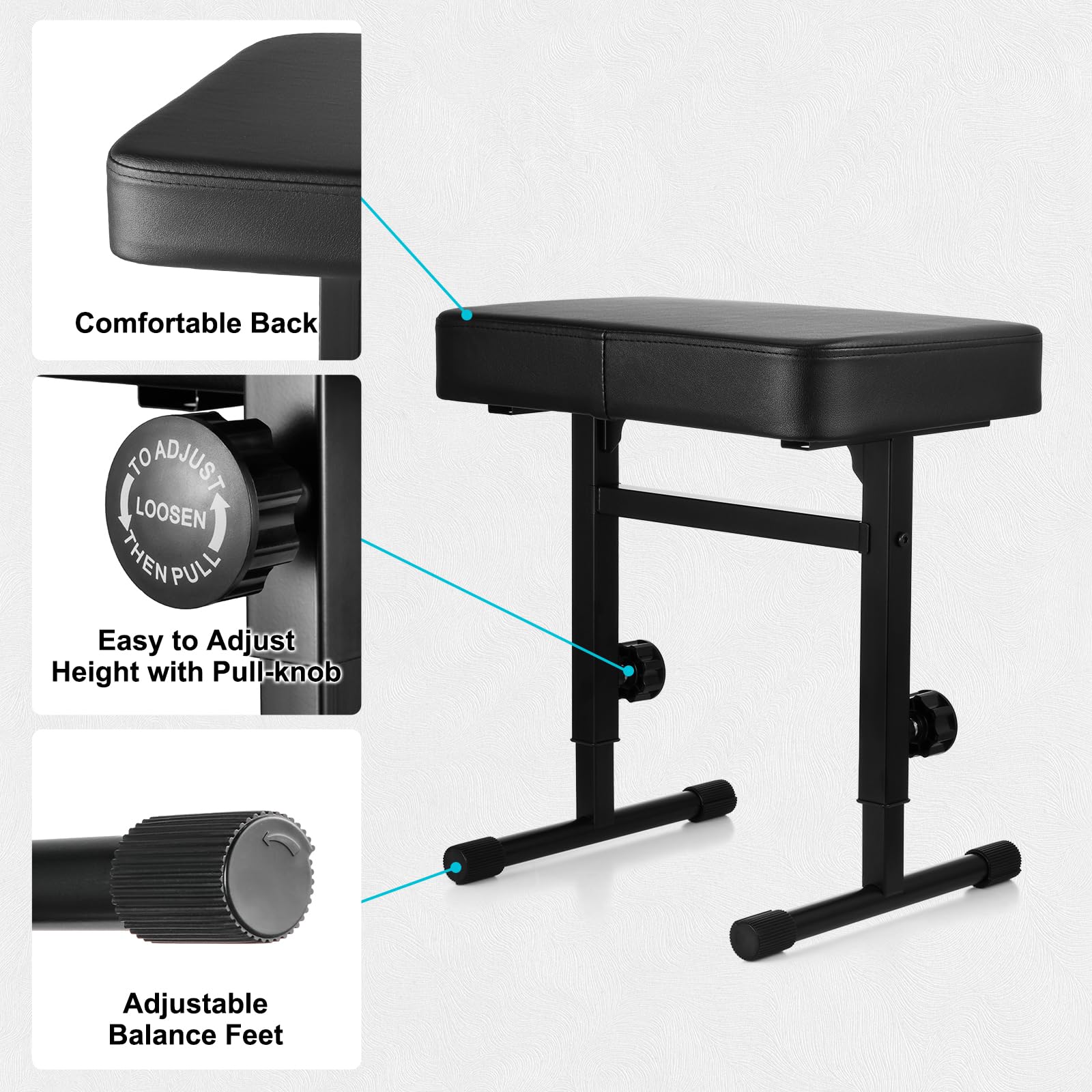 Tentoten Adjustable Height Piano Bench, Comfortable Piano Stool With Padded Seat For Keyboard & Musicians