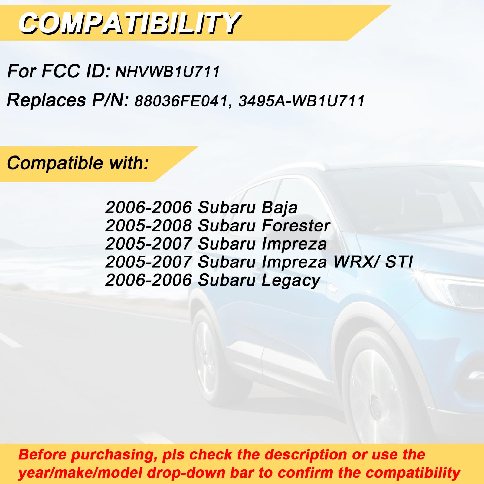 Vurkcy Key Fob Replacement For 2005-2008 Subaru Forester/ 05-07 Impreza Wrx Sti/ 2006 Baja Legacy Car Keyless Entry Remote Contr