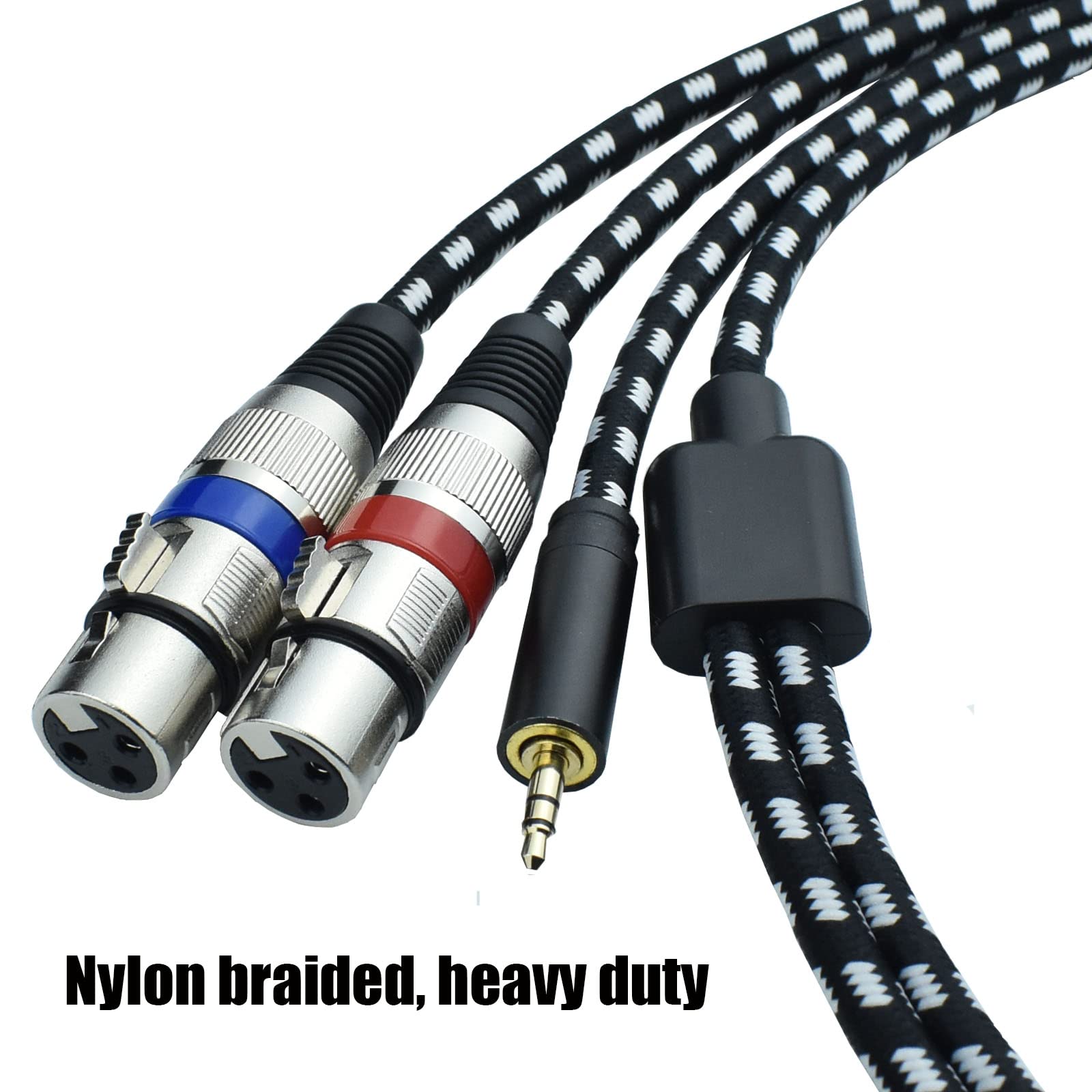 Mugteeve 3.5 Mm To Dual Xlr Female Y Splitter Cable, Stereo 1/8'' Mini Trs To Dual Female Xlr Breakout Mic Cord Adapater, Nylon